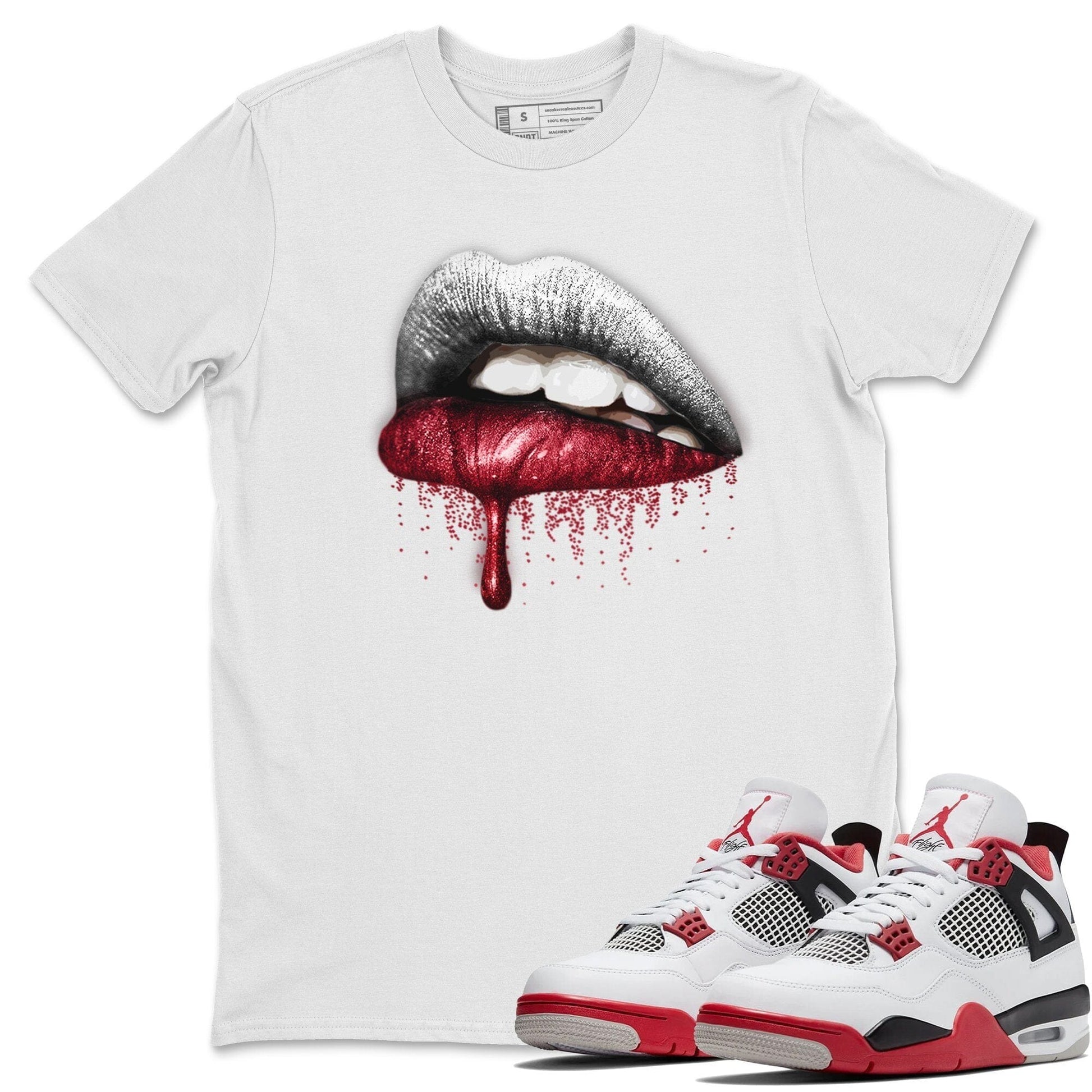 Jordan 4 Fire Red Sneaker Match Tees Dripping Lips Sneaker Tees Jordan 4 Fire Red Sneaker Release Tees Unisex Shirts