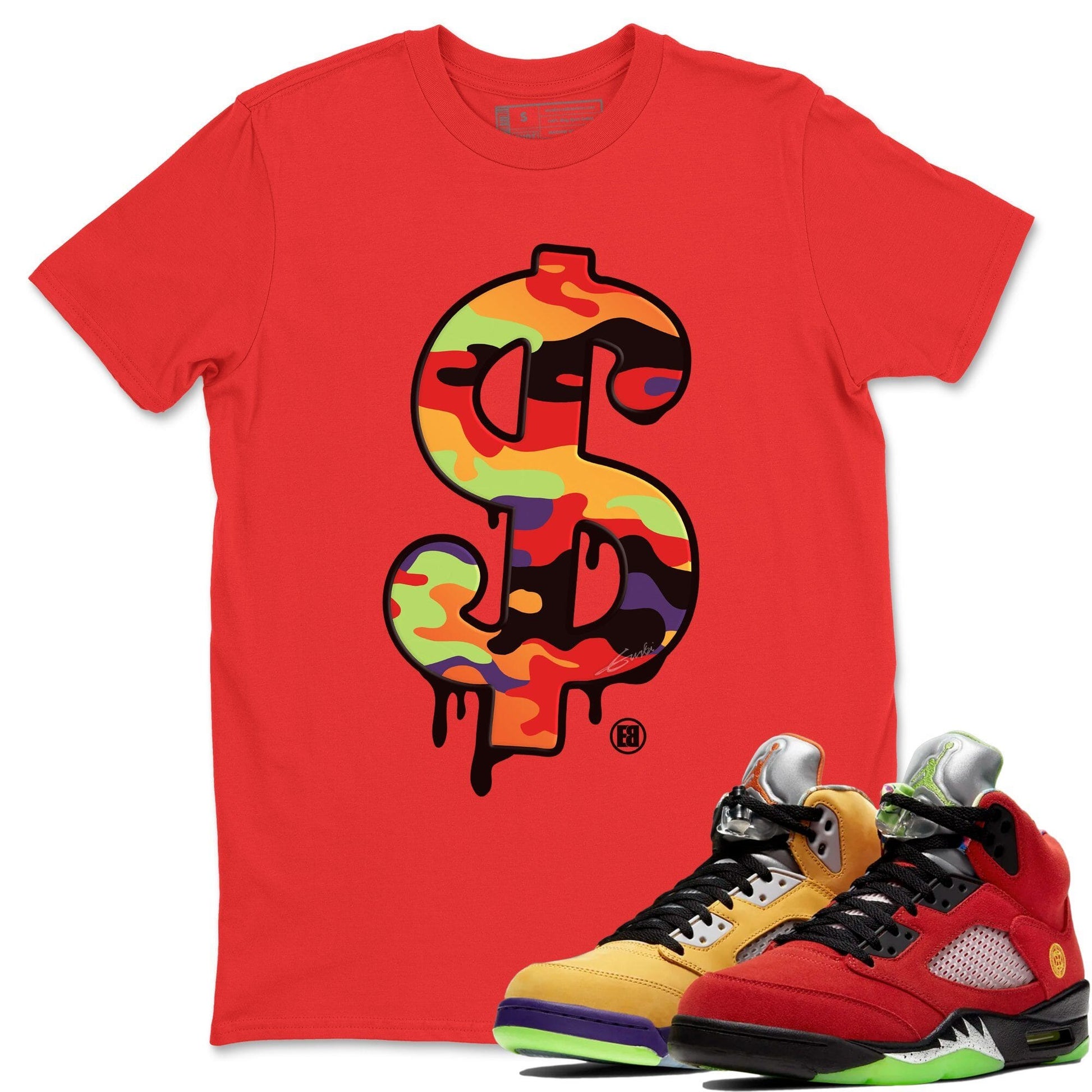 Jordan 5 What The Sneaker Match Tees Dollar Camo Sneaker Tees Jordan 5 What The Sneaker Release Tees Unisex Shirts