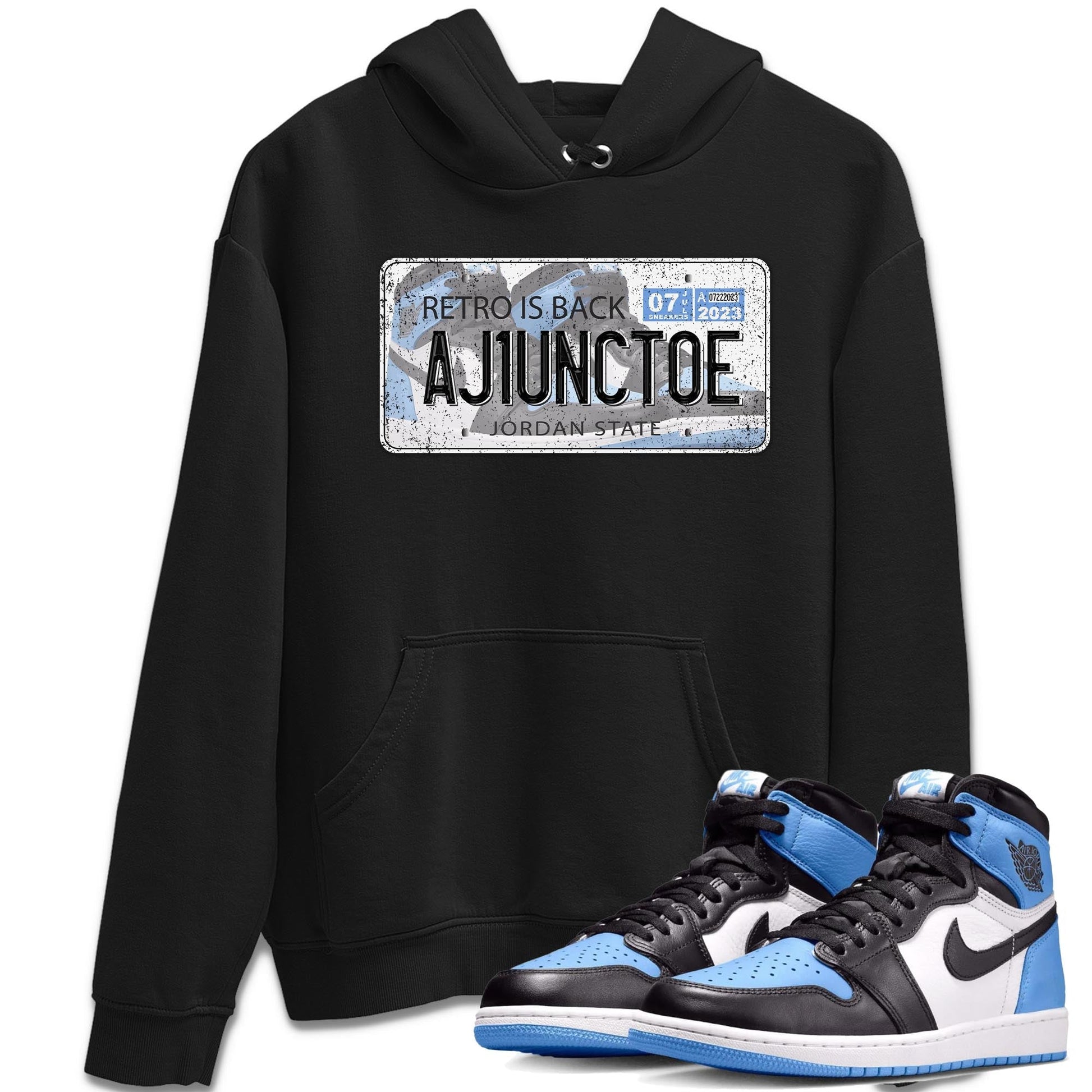 Air Jordan 1 Retro High OG University Blue shirt to match jordans Jordan Plate sneaker tees Air Jordan 1 UNC Toe SNRT Sneaker Release Tees Unisex Black 1 T-Shirt