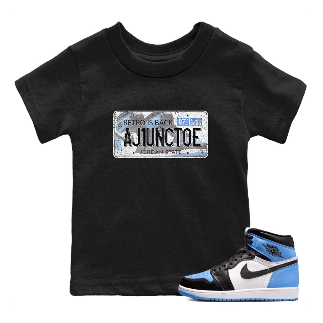 Air Jordan 1 Retro High OG University Blue shirt to match jordans Jordan Plate sneaker tees Air Jordan 1 UNC Toe SNRT Sneaker Release Tees Baby Toddler Black 1 T-Shirt