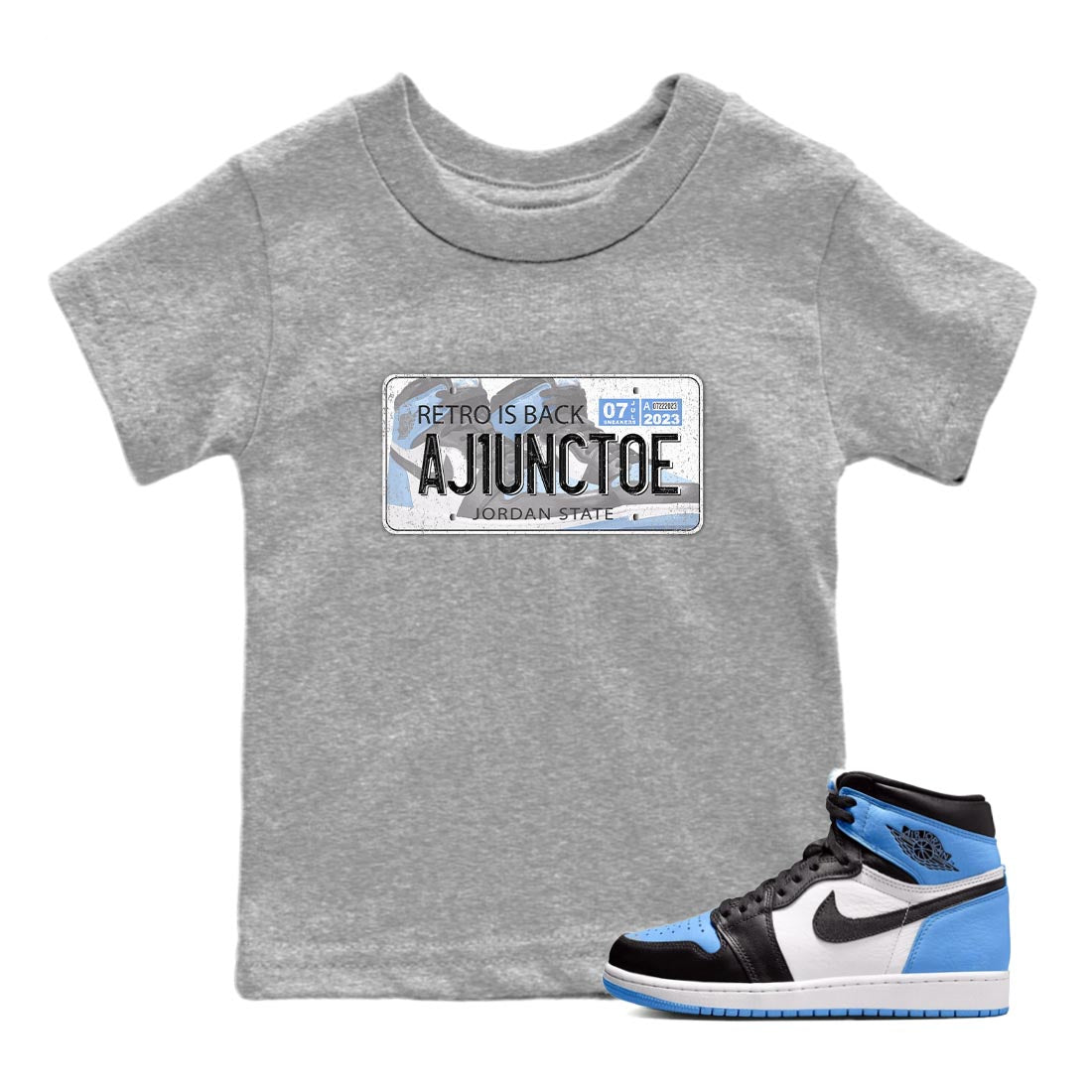 Air Jordan 1 Retro High OG University Blue shirt to match jordans Jordan Plate sneaker tees Air Jordan 1 UNC Toe SNRT Sneaker Release Tees Baby Toddler Heather Grey 1 T-Shirt