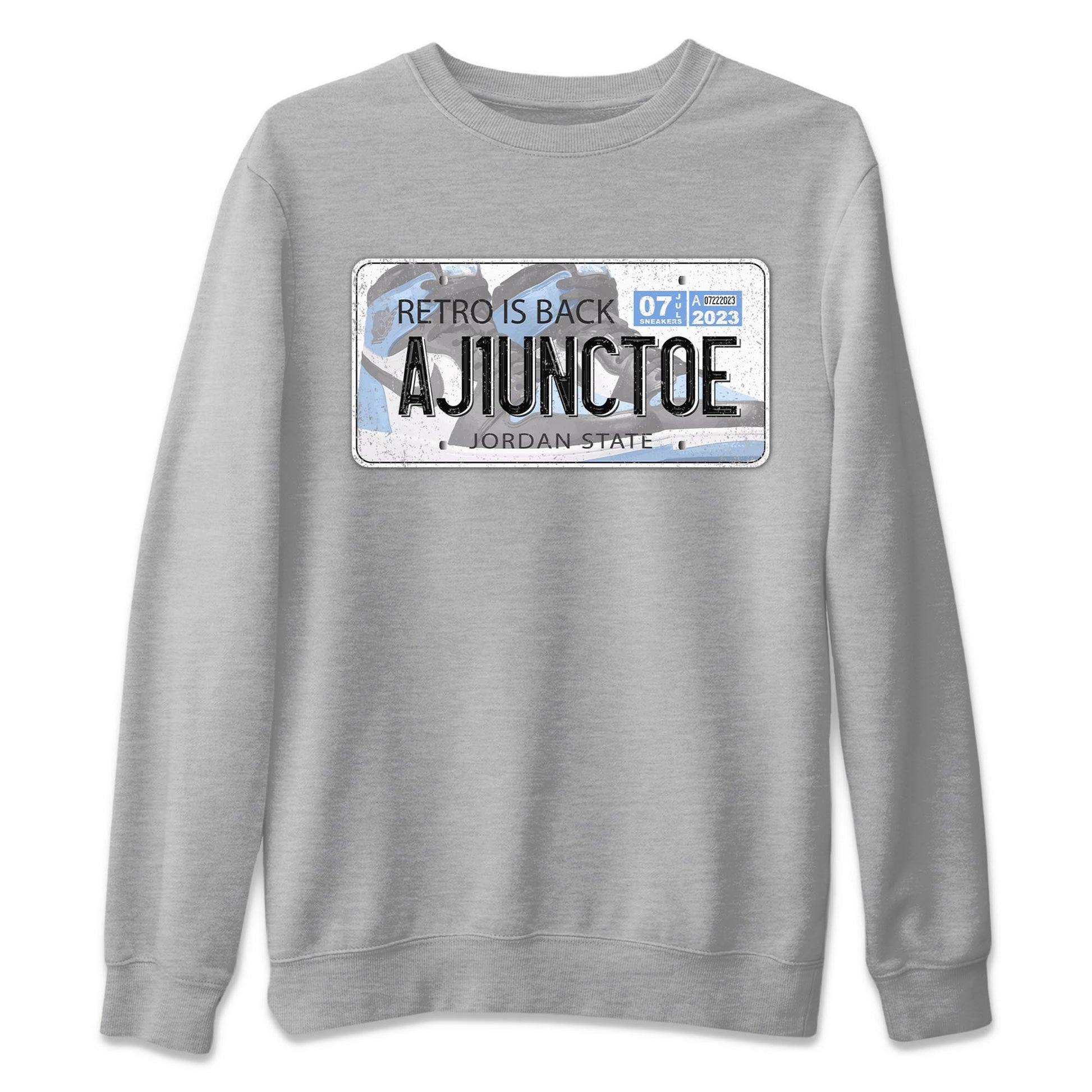 Air Jordan 1 Retro High OG University Blue shirt to match jordans Jordan Plate sneaker tees Air Jordan 1 UNC Toe SNRT Sneaker Release Tees Unisex Heather Grey 2 T-Shirt