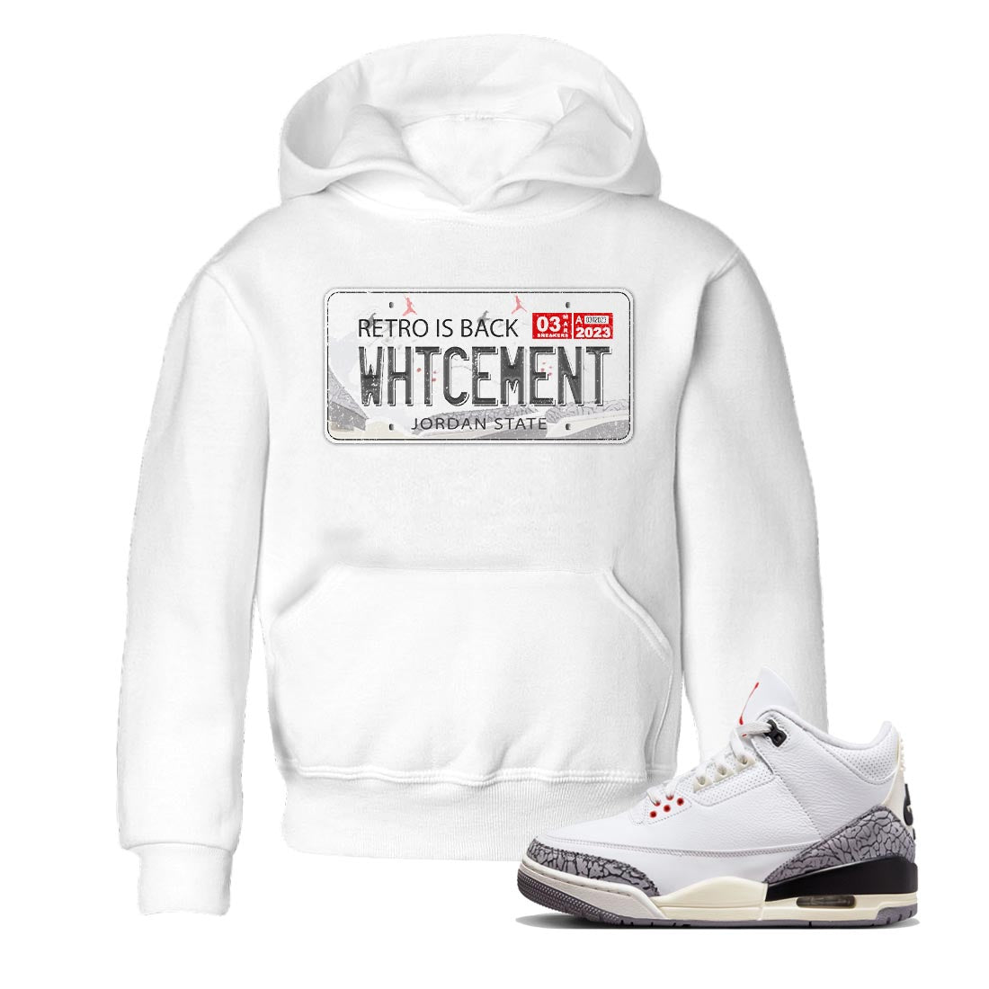 Air Jordan 3 White Cement Sneaker Match Tees Jordan Plate Sneaker Tees AJ 3s White Cement Sneaker Release Tees Kids Shirts White 1