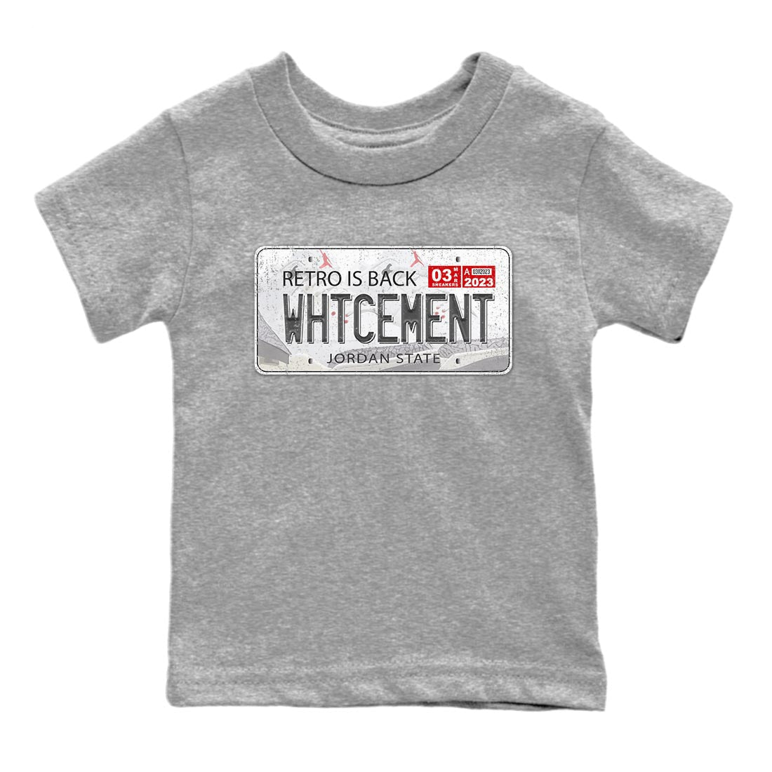 Air Jordan 3 White Cement Sneaker Match Tees Jordan Plate Sneaker Tees AJ 3s White Cement Sneaker Release Tees Kids Shirts Heather Grey 2