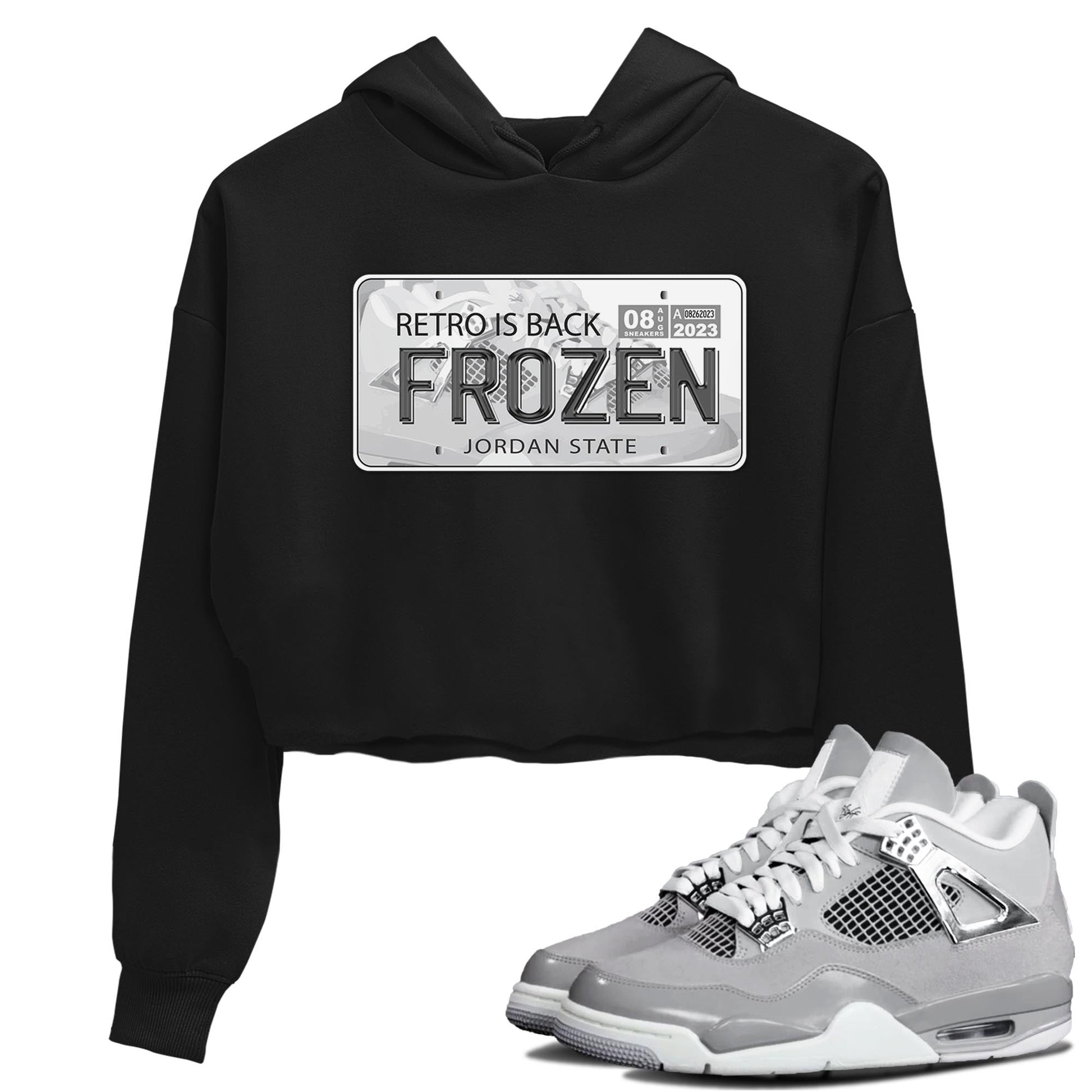 AJ4 Frozen Moments shirt to match jordans Jordan Plate sneaker tees Crew Neck AJ4 Frozen Moments SNRT Sneaker Release Tees Black 1 Crop T-Shirt