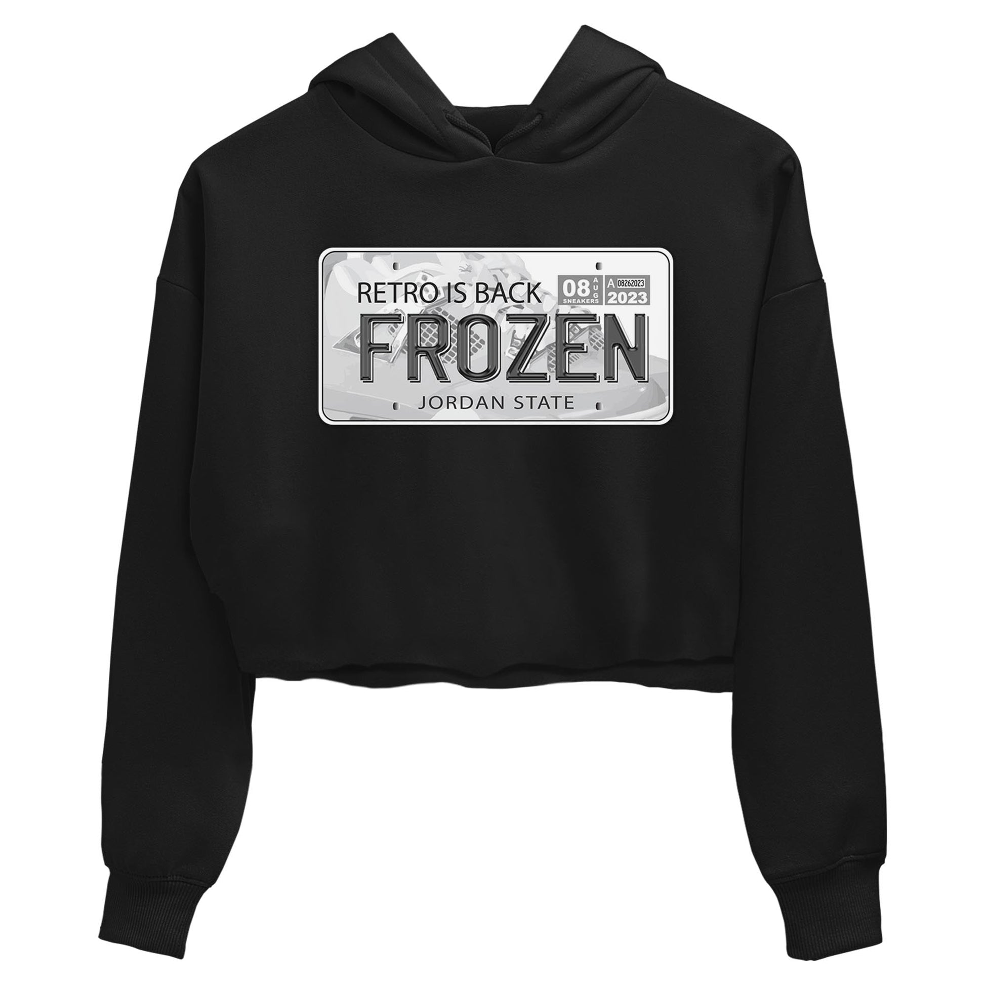 AJ4 Frozen Moments shirt to match jordans Jordan Plate sneaker tees Crew Neck AJ4 Frozen Moments SNRT Sneaker Release Tees Black 2 Crop T-Shirt