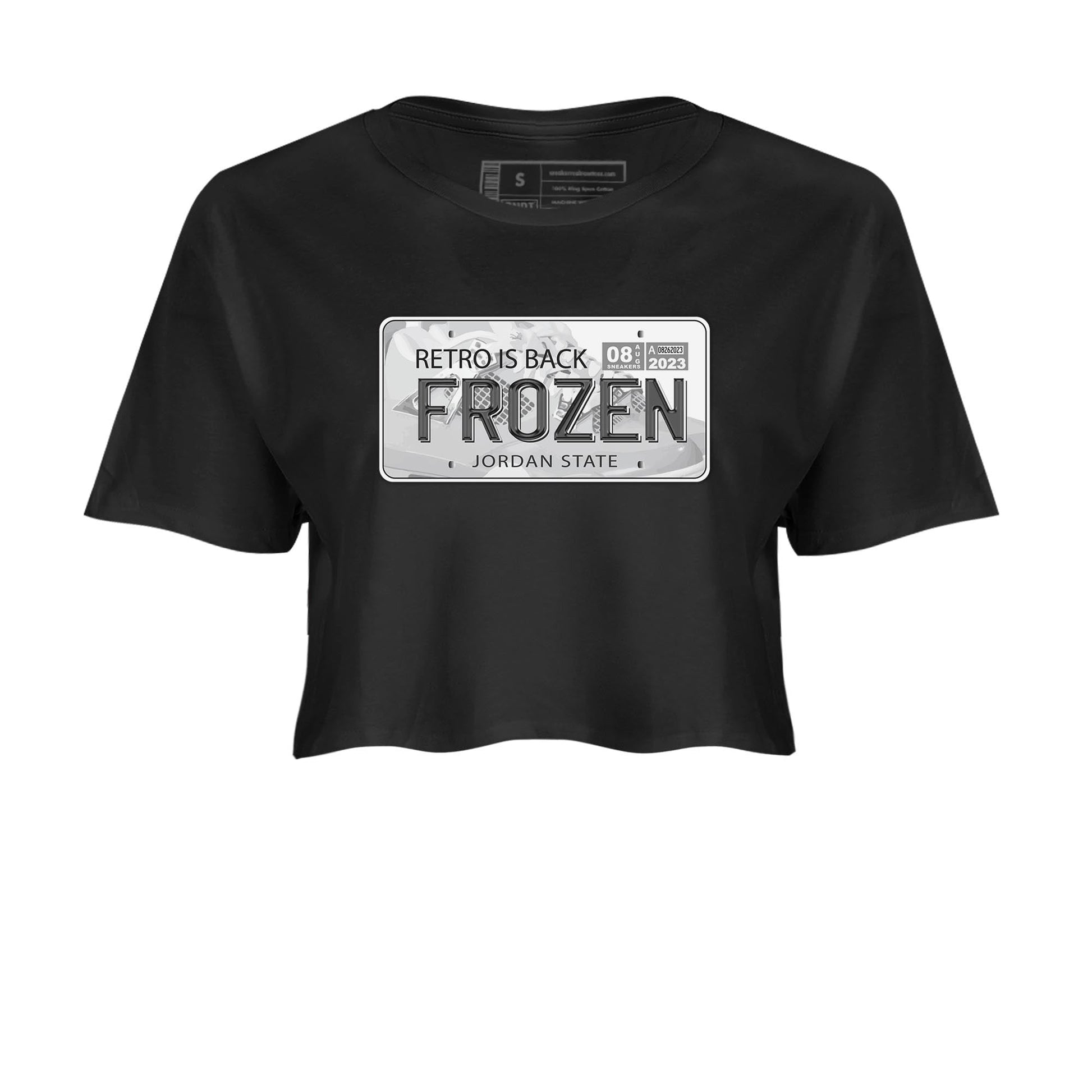 AJ4 Frozen Moments shirt to match jordans Jordan Plate sneaker tees Crew Neck AJ4 Frozen Moments SNRT Sneaker Release Tees Black 2 Crop T-Shirt
