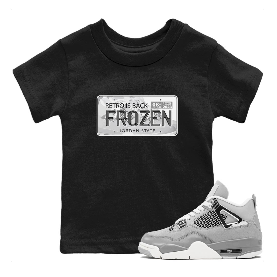 AJ4 Frozen Moments shirt to match jordans Jordan Plate sneaker tees Crew Neck AJ4 Frozen Moments SNRT Sneaker Release Tees Baby Toddler Black 1 T-Shirt