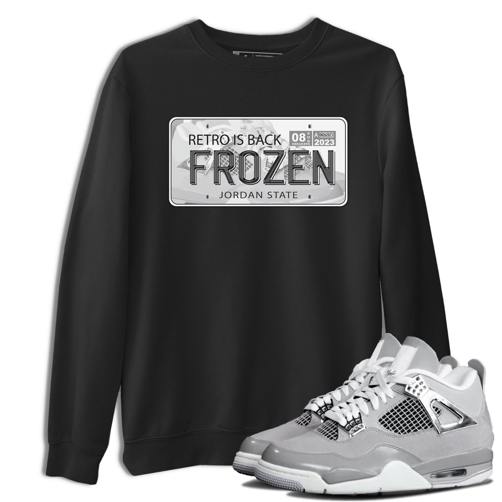 AJ4 Frozen Moments shirt to match jordans Jordan Plate sneaker tees Crew Neck AJ4 Frozen Moments SNRT Sneaker Release Tees Unisex Casual Shirts Black 1 T-Shirt