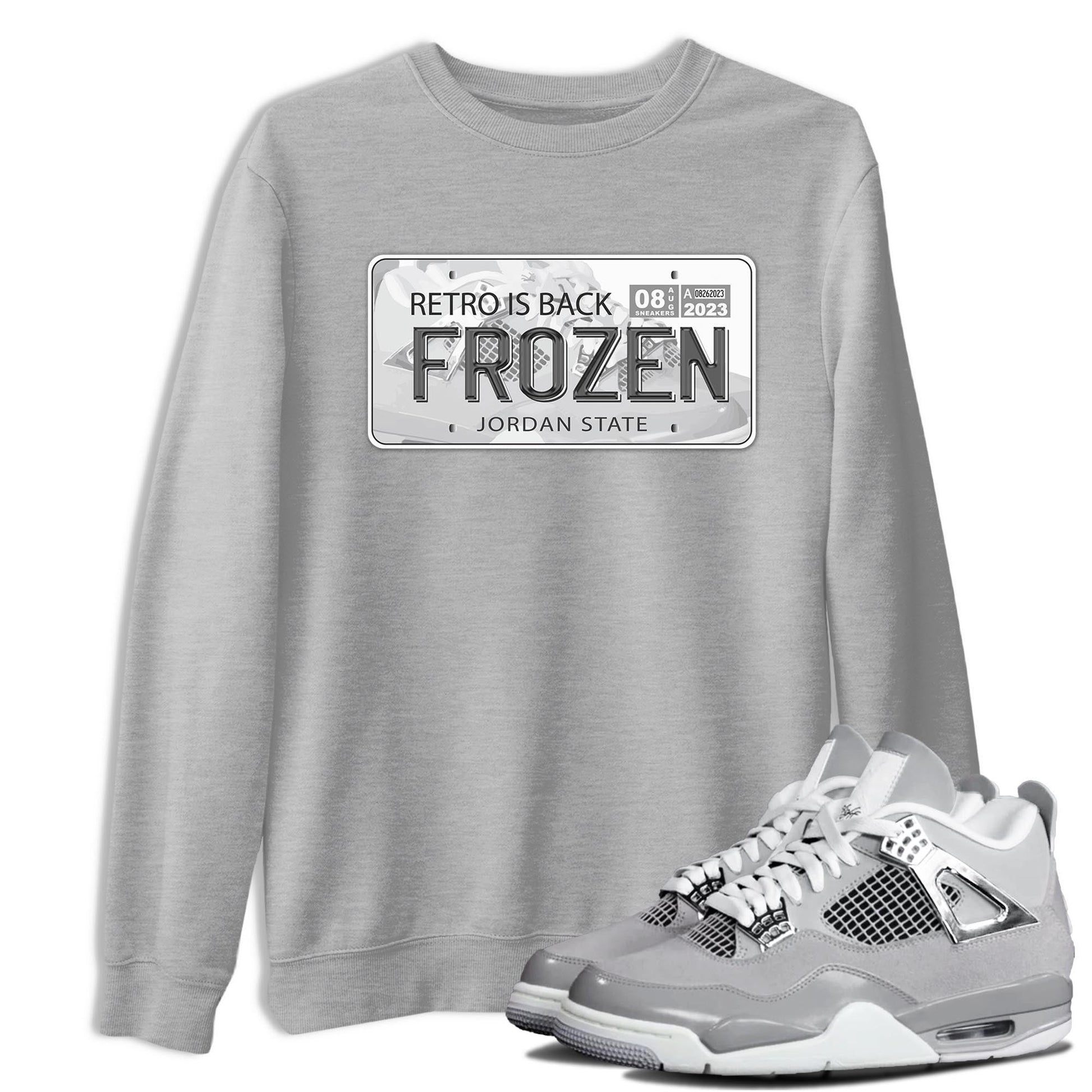 AJ4 Frozen Moments shirt to match jordans Jordan Plate sneaker tees Crew Neck AJ4 Frozen Moments SNRT Sneaker Release Tees Unisex Casual Shirts Heather Grey 1 T-Shirt