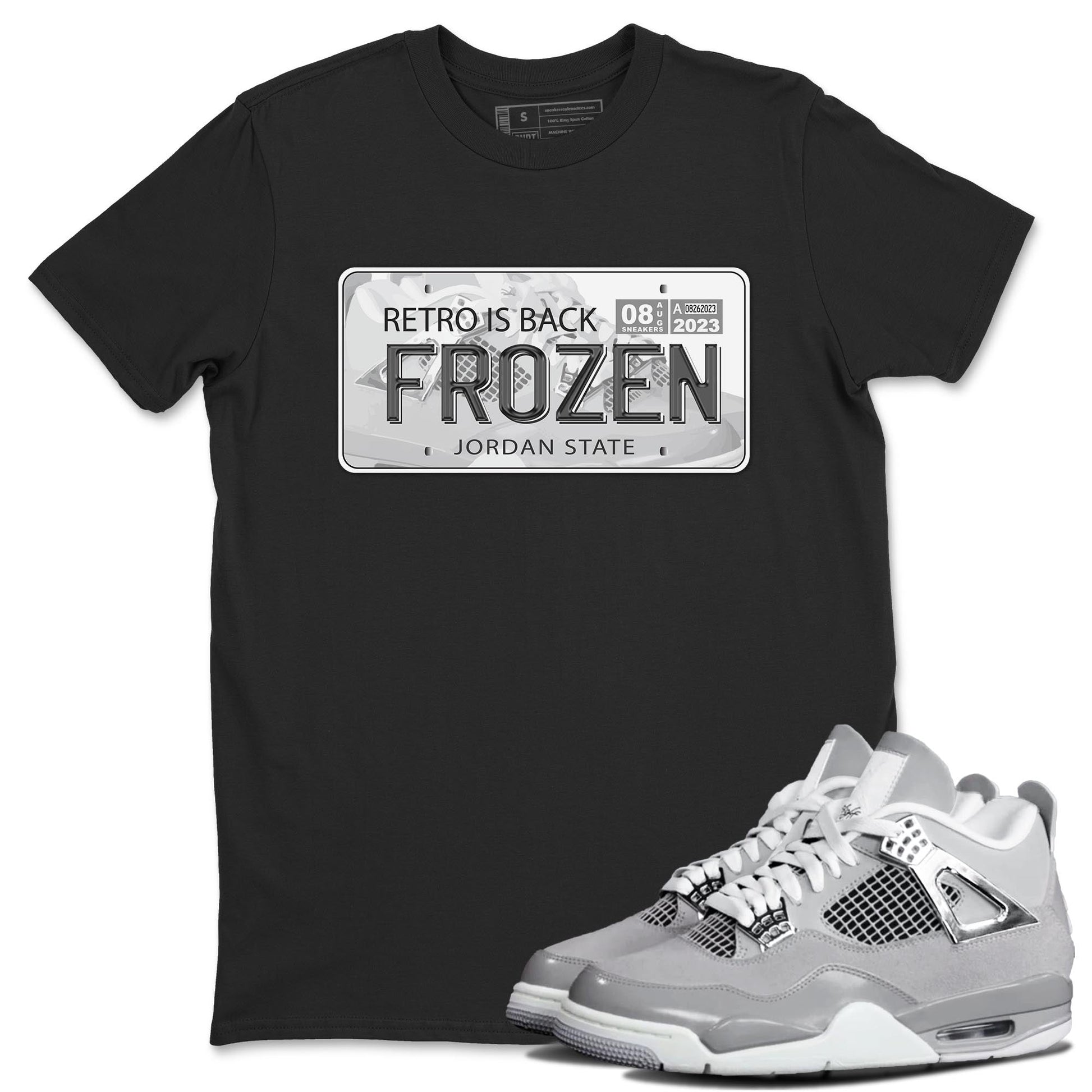 AJ4 Frozen Moments shirt to match jordans Jordan Plate sneaker tees Crew Neck AJ4 Frozen Moments SNRT Sneaker Release Tees Unisex Casual Shirts Black 1 T-Shirt