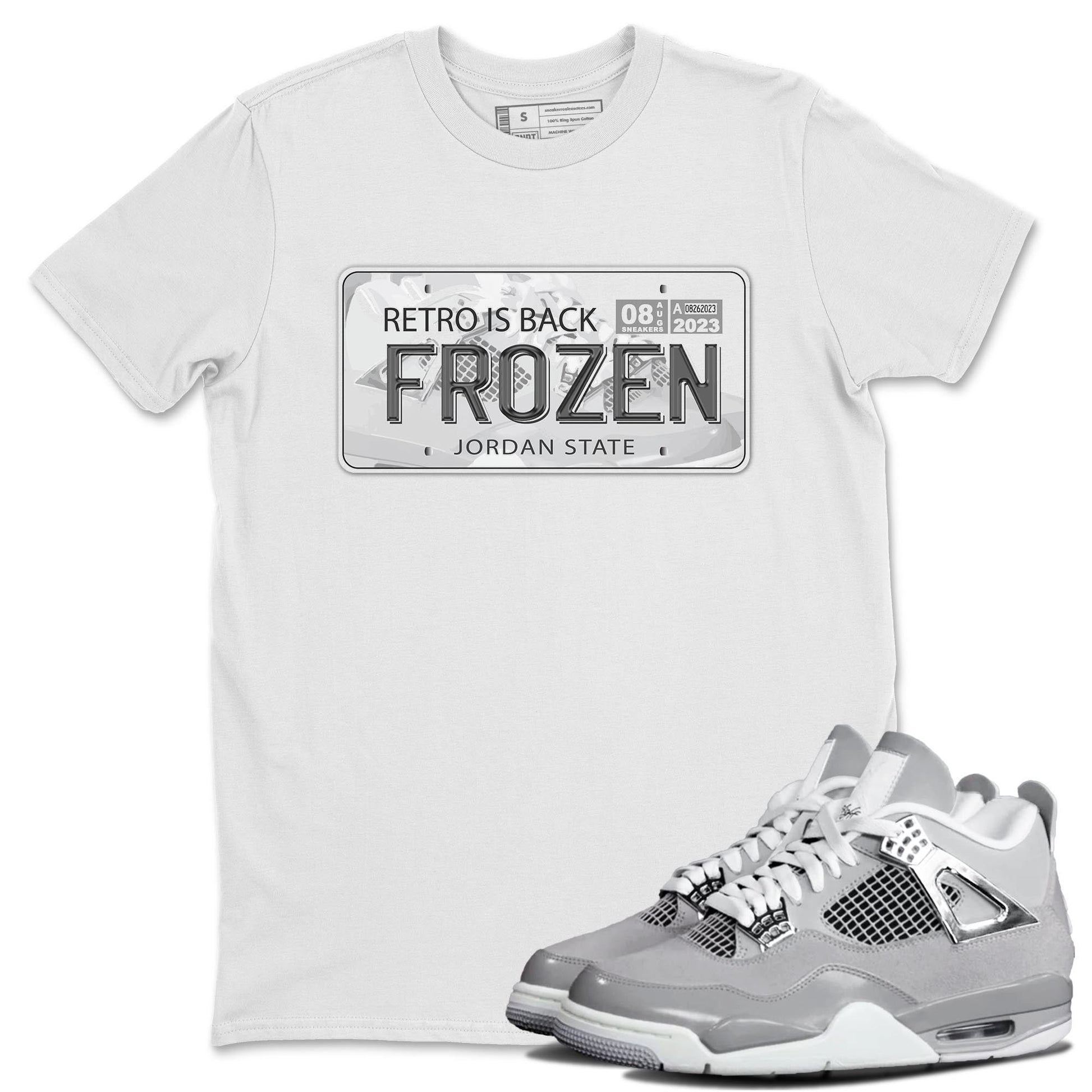 AJ4 Frozen Moments shirt to match jordans Jordan Plate sneaker tees Crew Neck AJ4 Frozen Moments SNRT Sneaker Release Tees Unisex Casual Shirts White 1 T-Shirt