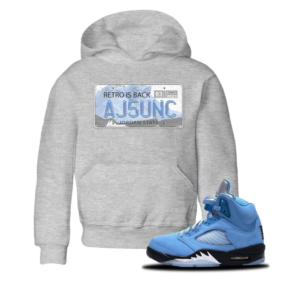 Jordan 5 UNC Jordan Shirts Jordan Plate Sneaker Tees AJ 5s UNC Sneaker Release Tees Kids Shirts Heather Grey 1
