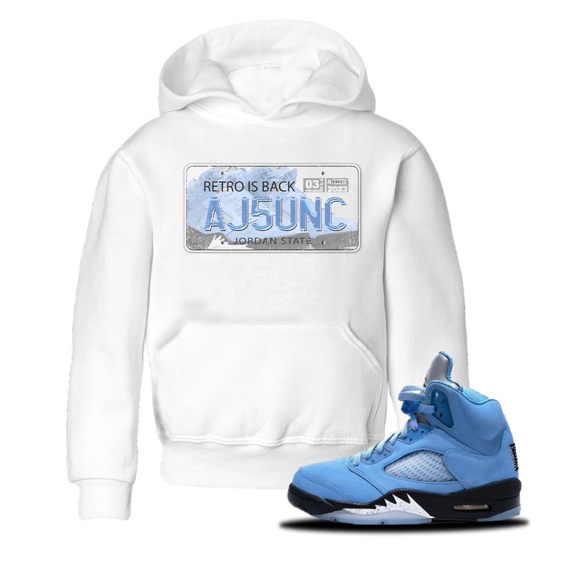 Jordan 5 UNC Jordan Shirts Jordan Plate Sneaker Tees AJ 5s UNC Sneaker Release Tees Kids Shirts White 1