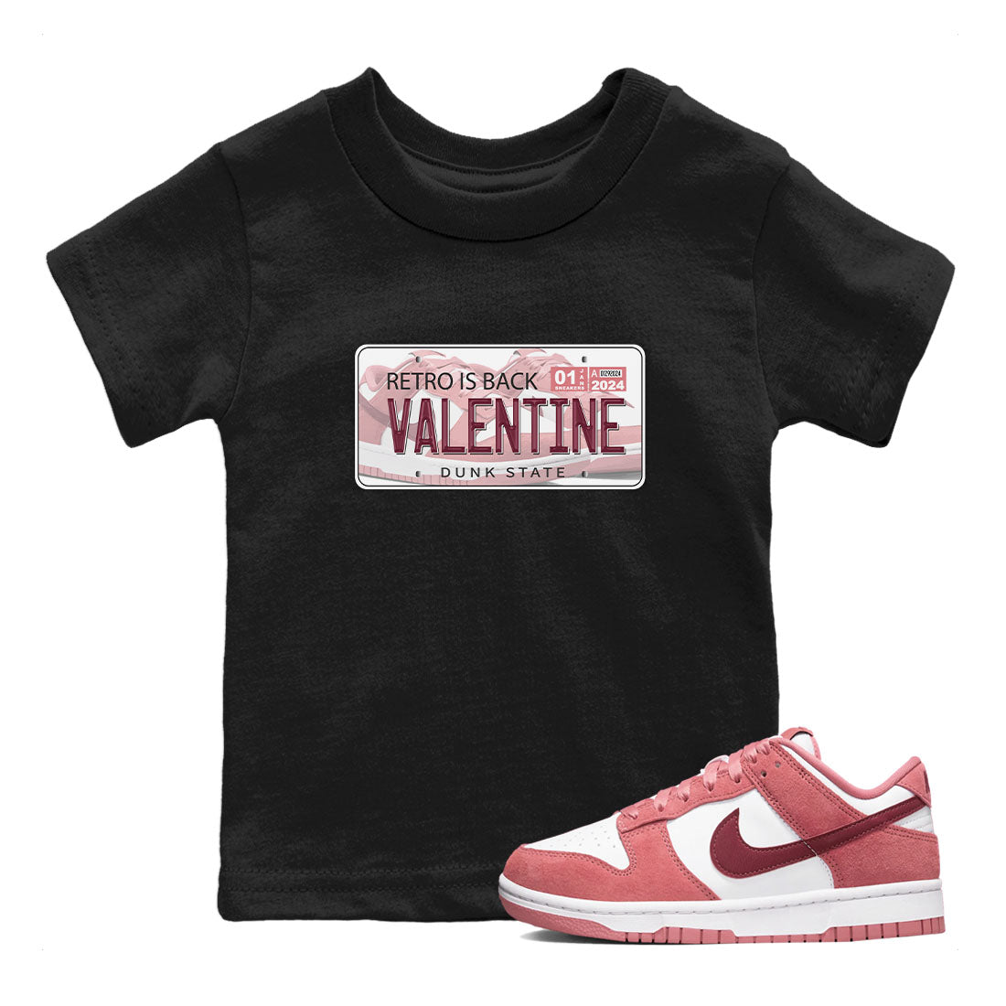 Dunk Valentine's Day shirt to match jordans Jordan Plate sneaker tees Dunks Valentine's Day SNRT sneaker release tees baby toddler Black 1 cotton Shirt