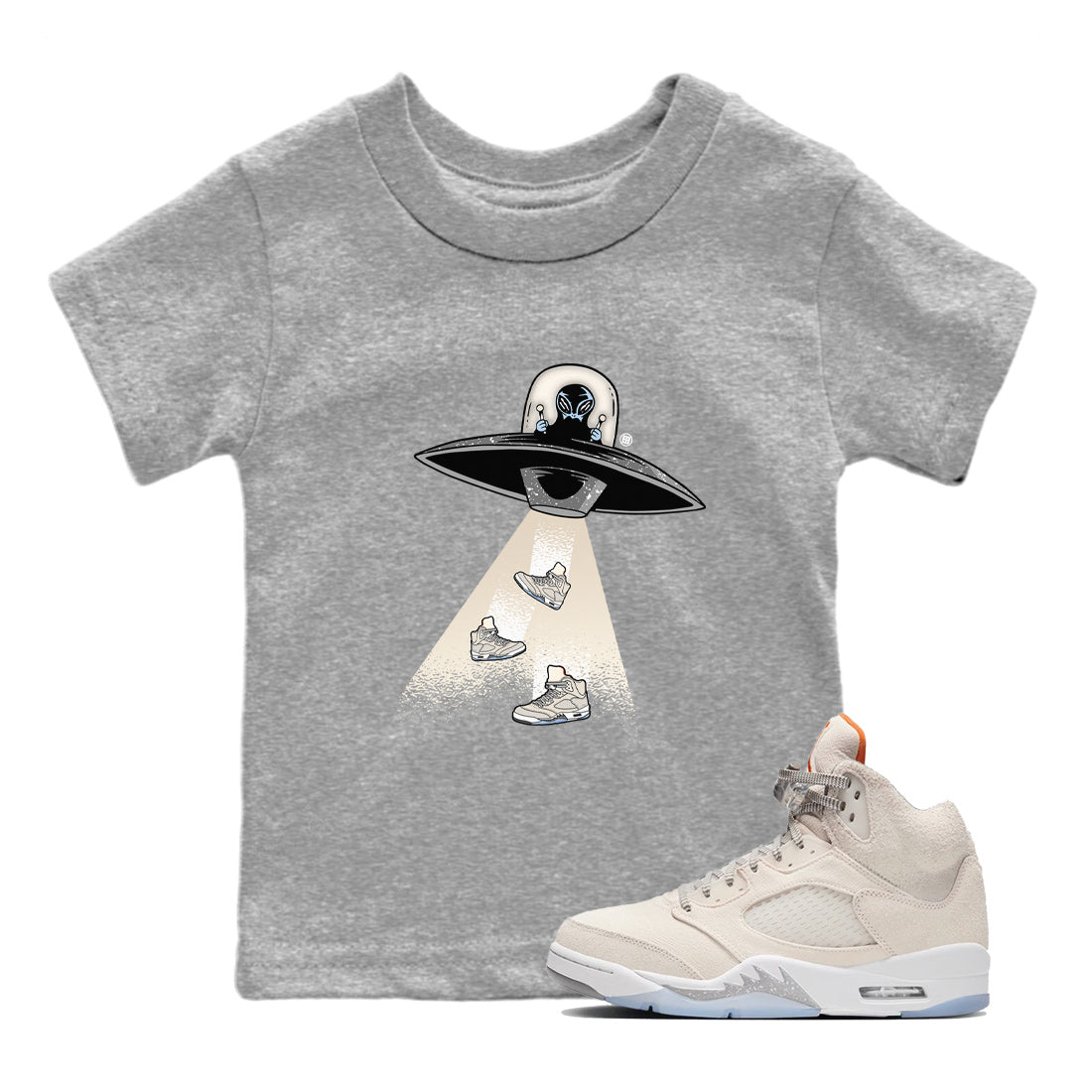Air Jordan 5 Craft Sneaker Match Tees Alien Thief Sneaker Tees 5s Craft Sneaker Tees Kids Shirts Heather Grey 1
