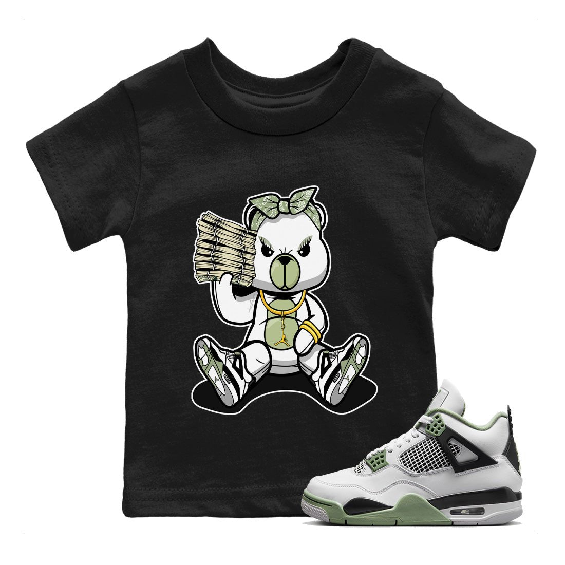 Jordan 4 Seafoam Sneaker Match Tees Bad Baby Bear Sneaker Tees Jordan 4 Seafoam Sneaker Release Tees Kids Shirts