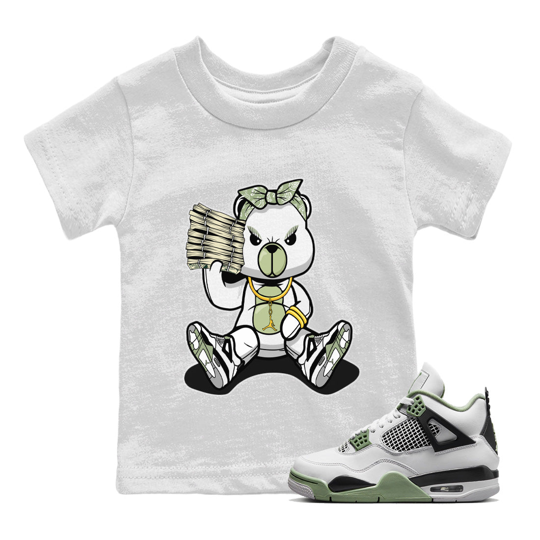 Jordan 4 Seafoam Sneaker Match Tees Bad Baby Bear Sneaker Tees Jordan 4 Seafoam Sneaker Release Tees Kids Shirts