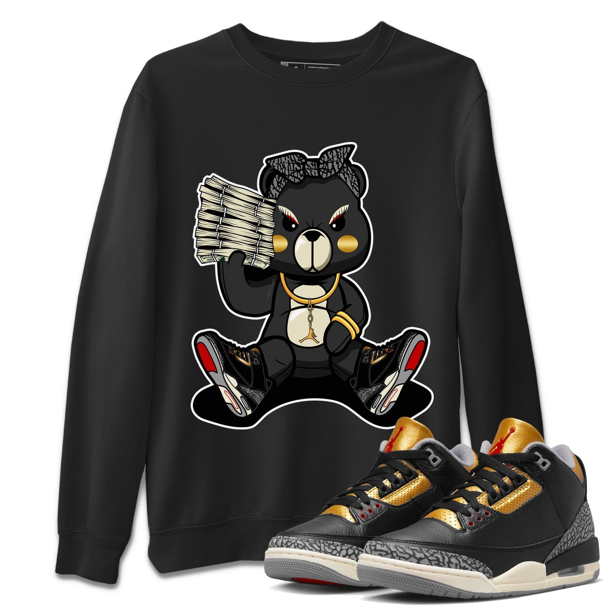 Jordan 3 Black Gold Sneaker Match Tees Bad Baby Bear Sneaker Tees Jordan 3 Black Gold Sneaker Release Tees Unisex Shirts