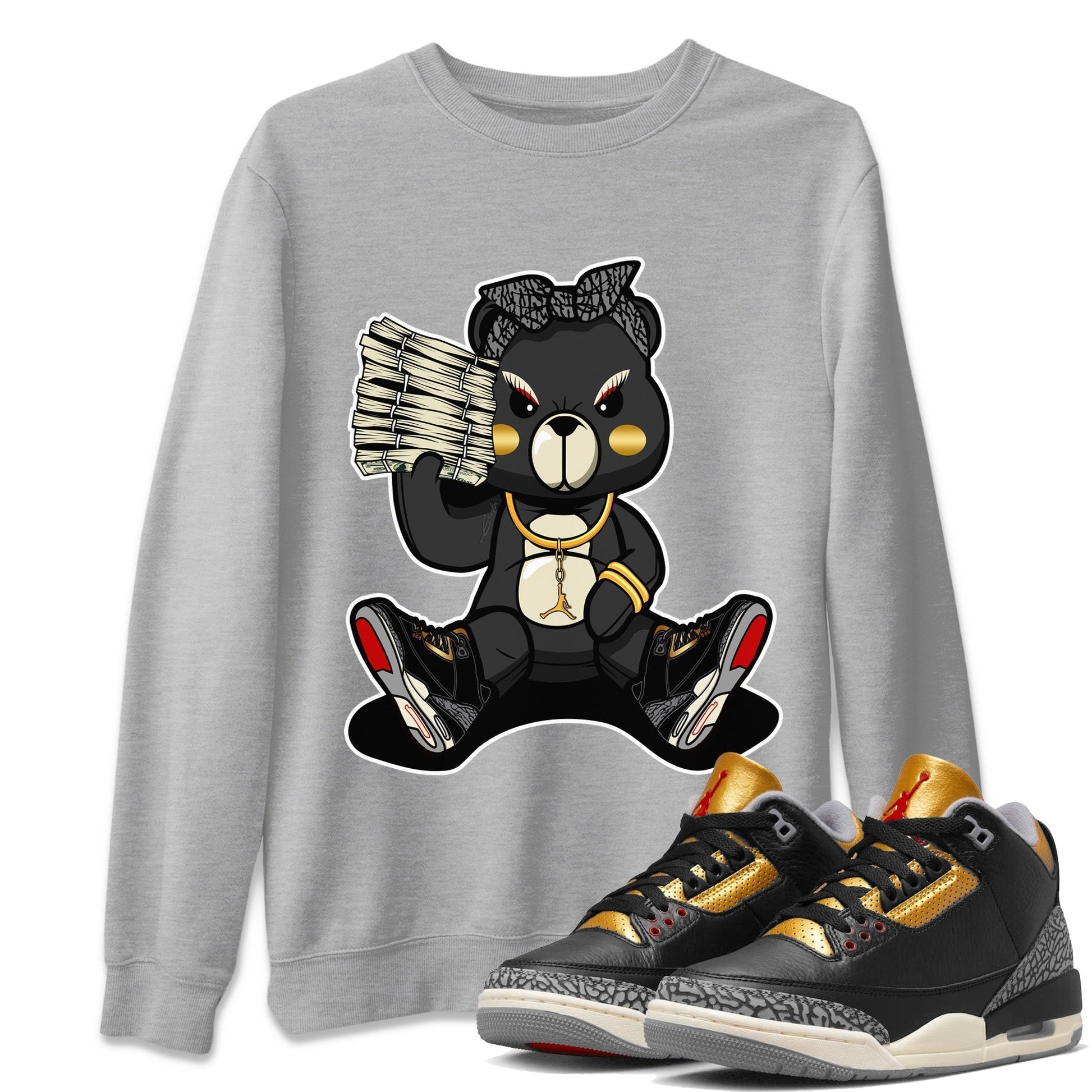 Jordan 3 Black Gold Sneaker Match Tees Bad Baby Bear Sneaker Tees Jordan 3 Black Gold Sneaker Release Tees Unisex Shirts