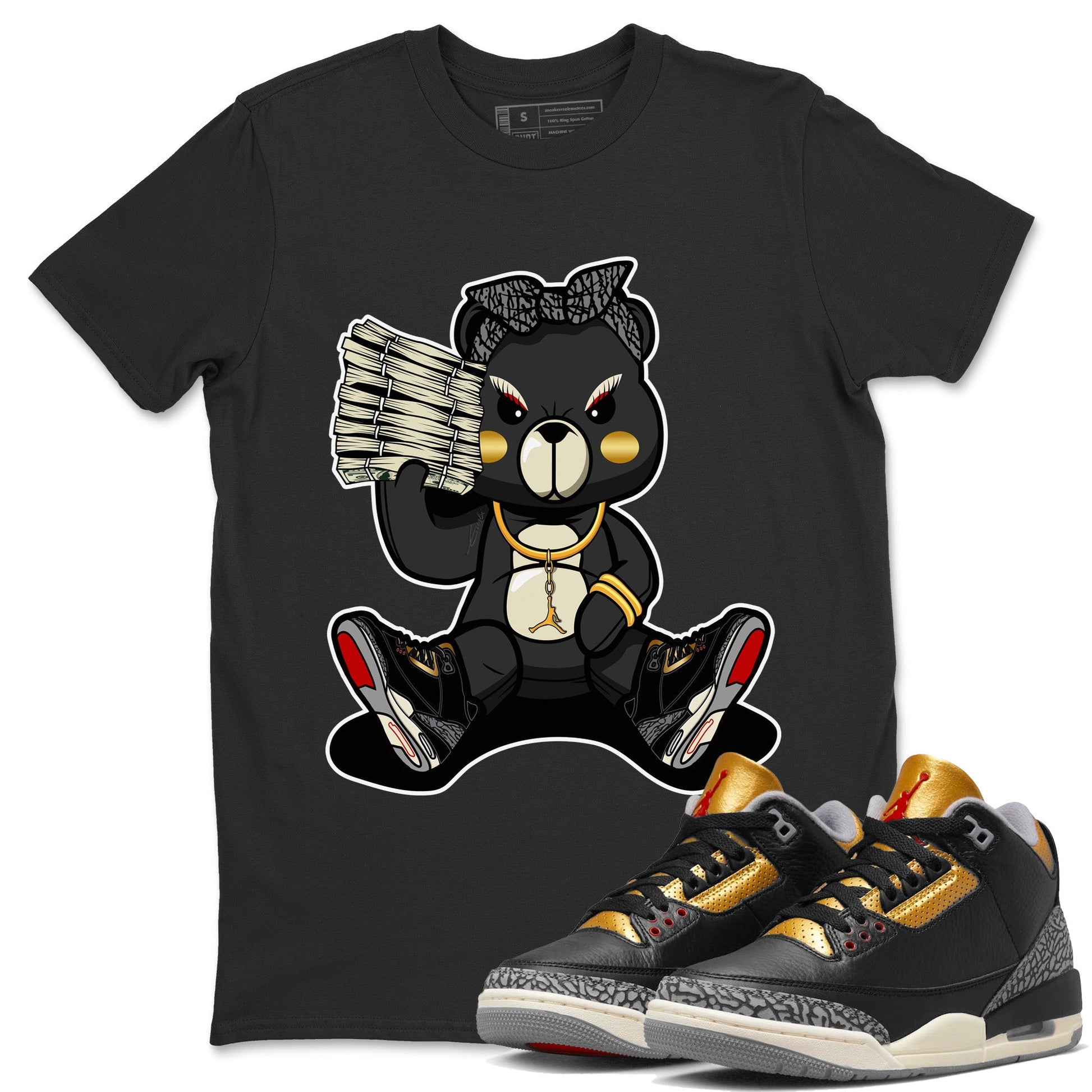 Jordan 3 Black Gold Sneaker Match Tees Bad Baby Bear Sneaker Tees Jordan 3 Black Gold Sneaker Release Tees Unisex Shirts