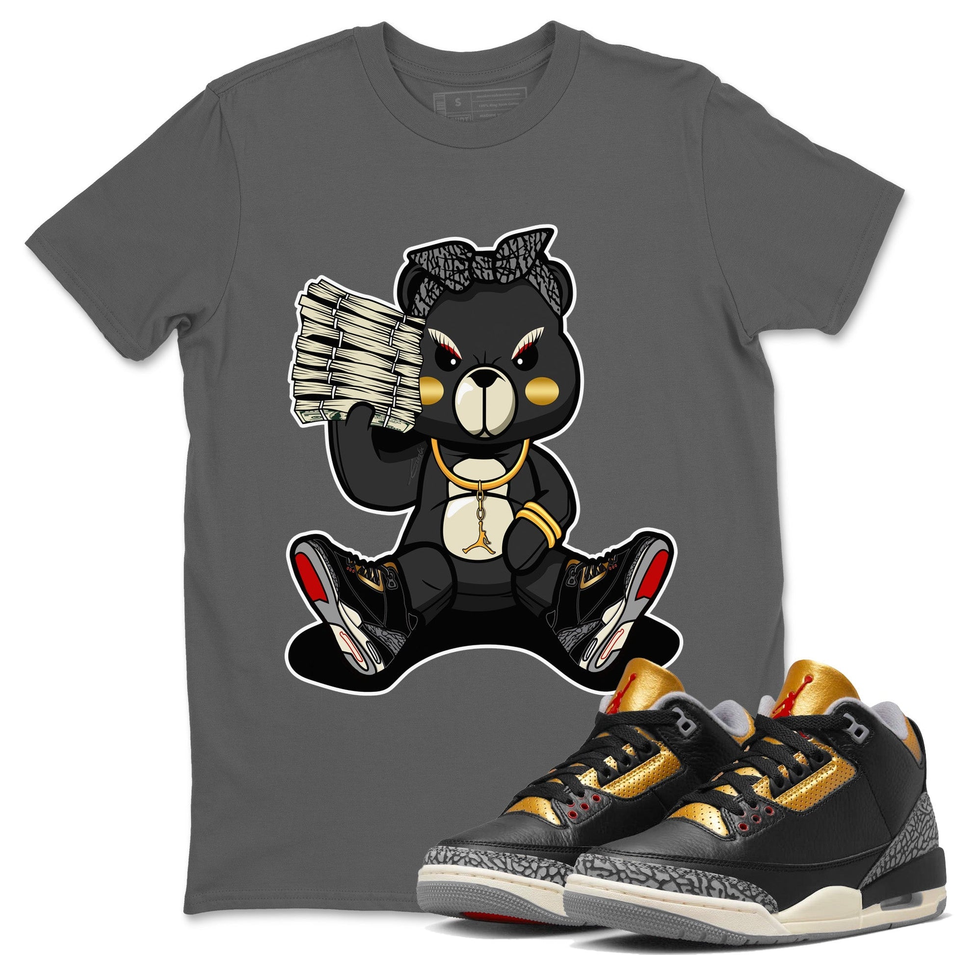 Jordan 3 Black Gold Sneaker Match Tees Bad Baby Bear Sneaker Tees Jordan 3 Black Gold Sneaker Release Tees Unisex Shirts