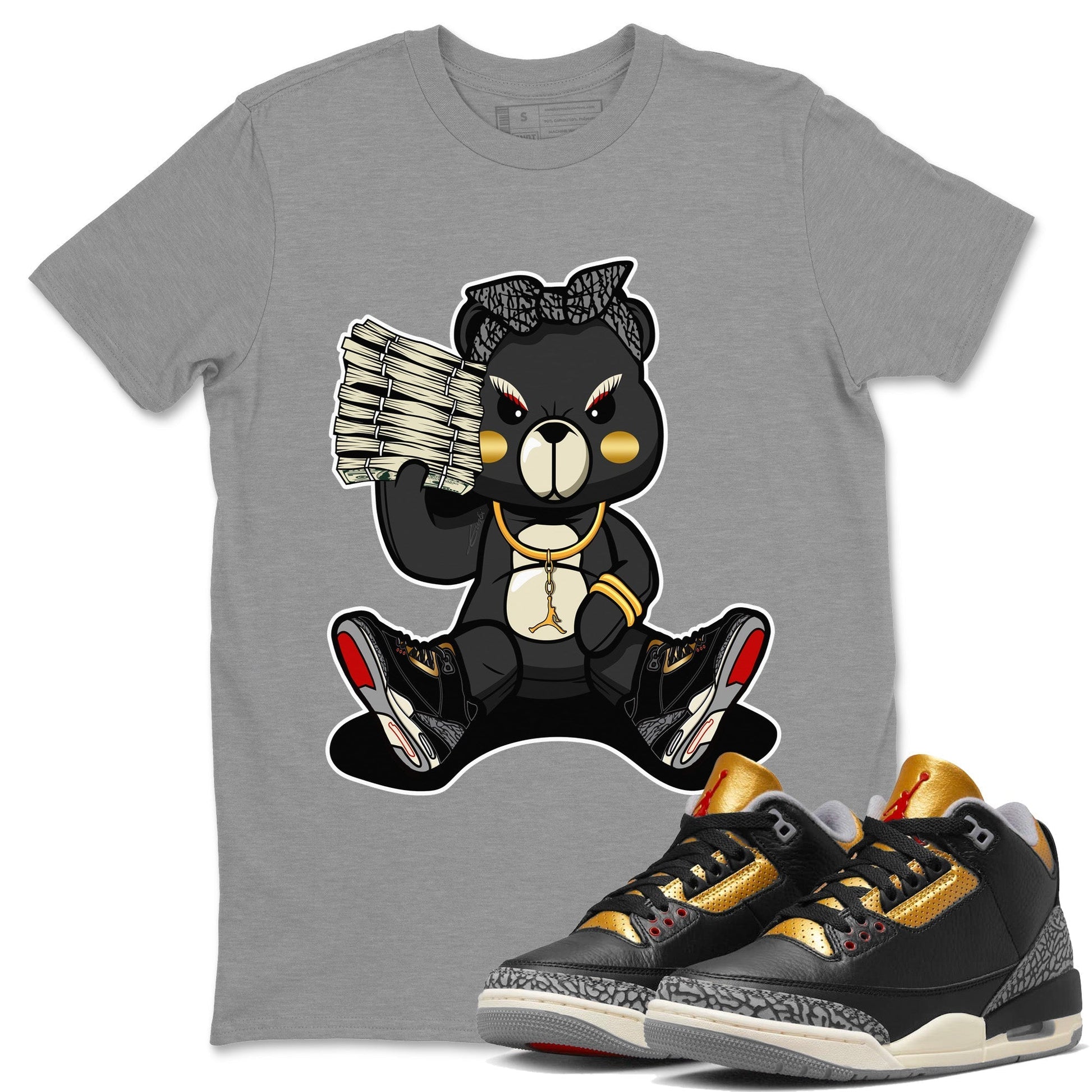 Jordan 3 Black Gold Sneaker Match Tees Bad Baby Bear Sneaker Tees Jordan 3 Black Gold Sneaker Release Tees Unisex Shirts