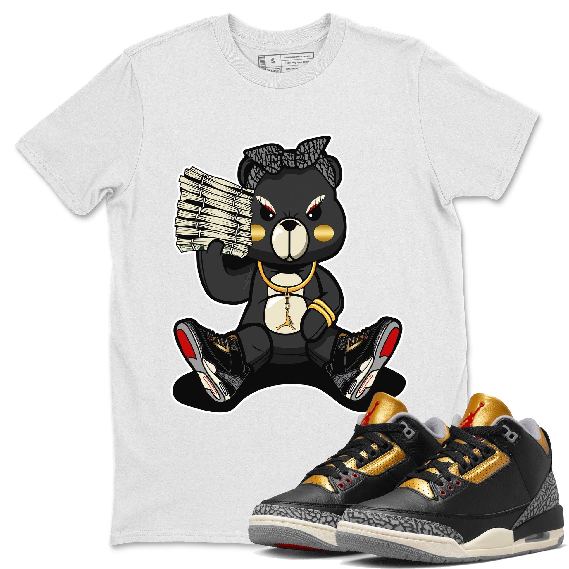 Jordan 3 Black Gold Sneaker Match Tees Bad Baby Bear Sneaker Tees Jordan 3 Black Gold Sneaker Release Tees Unisex Shirts