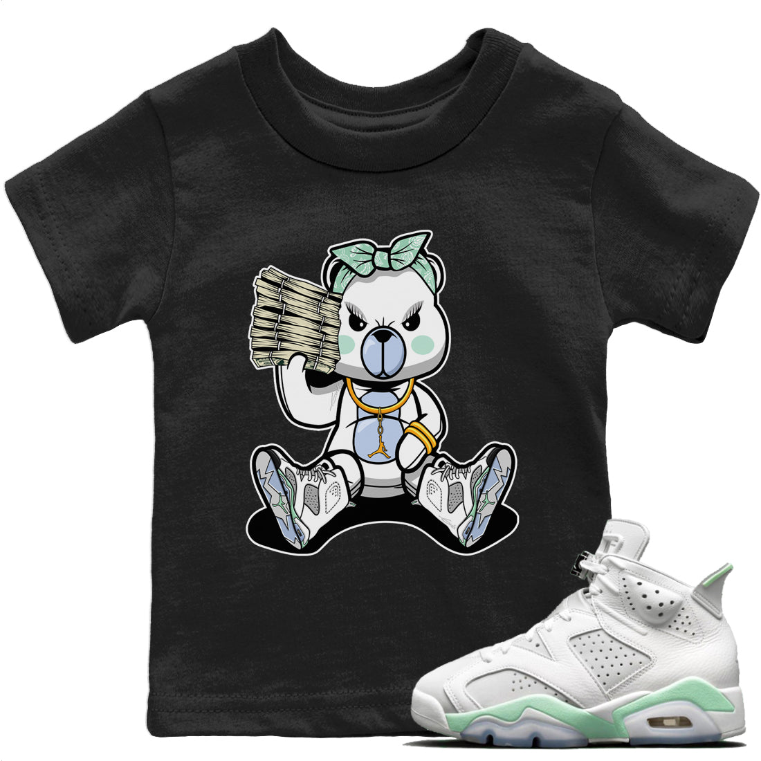Jordan 6 Mint Foam Sneaker Match Tees Bad Baby Bear Sneaker Tees Jordan 6 Mint Foam Sneaker Release Tees Kids Shirts