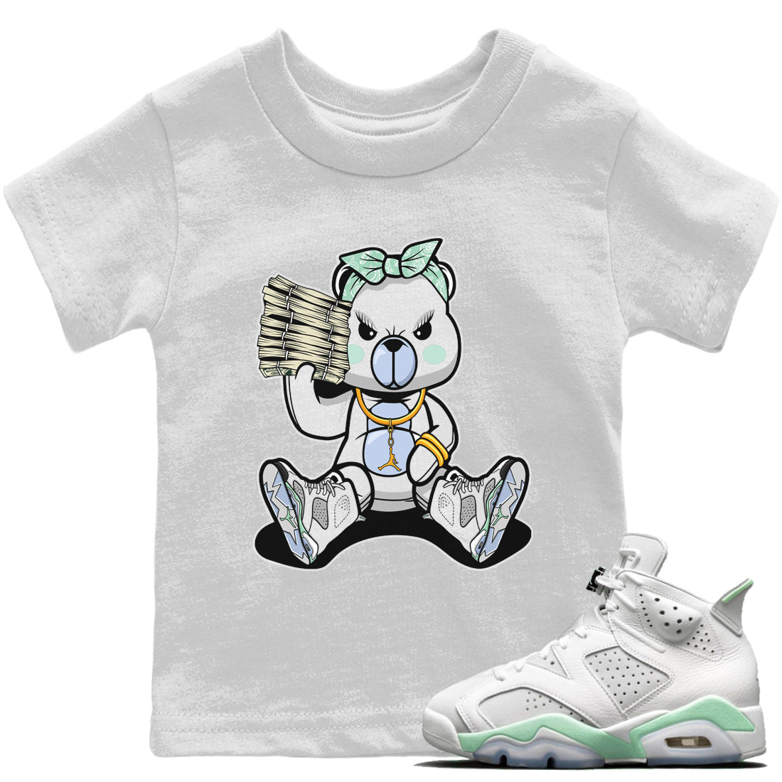 Jordan 6 Mint Foam Sneaker Match Tees Bad Baby Bear Sneaker Tees Jordan 6 Mint Foam Sneaker Release Tees Kids Shirts