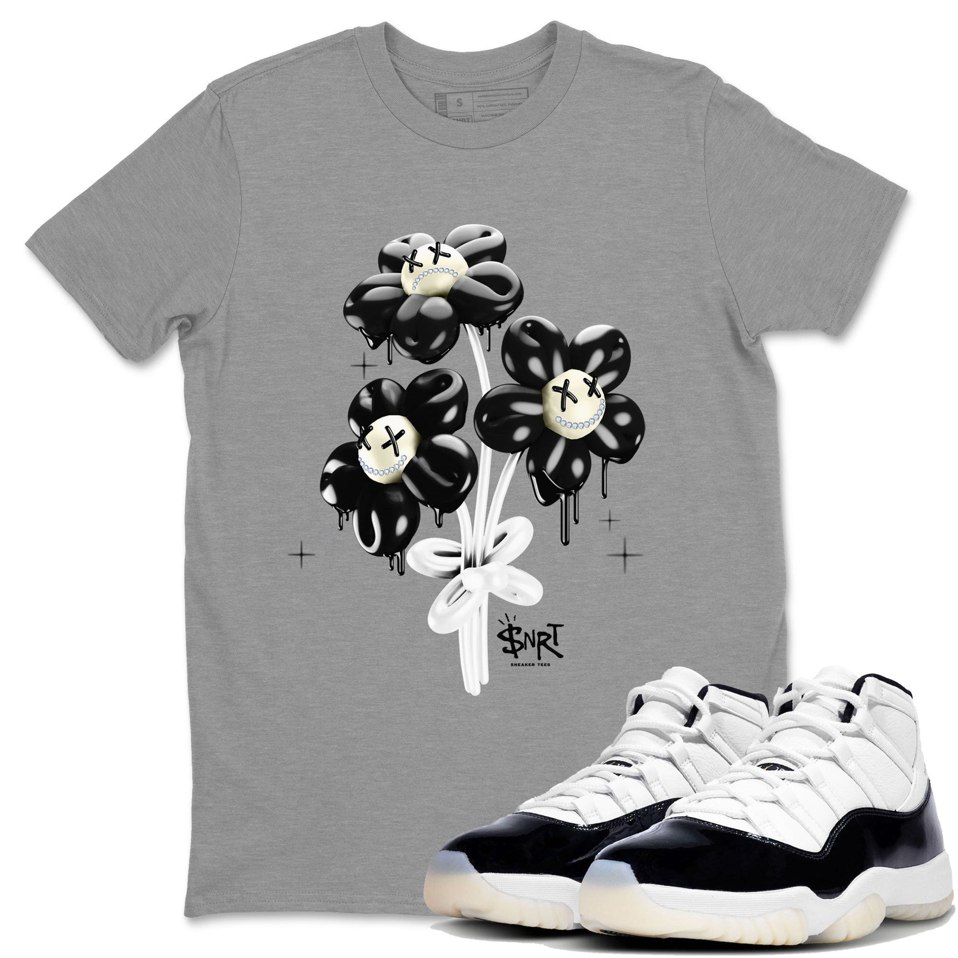 11s Gratitude shirt to match jordans Balloon Bouquet sneaker tees Air Jordan 11 Retro Gratitude SNRT Sneaker Tees Streetwear Casual Fit Heather Grey 1 T-Shirt