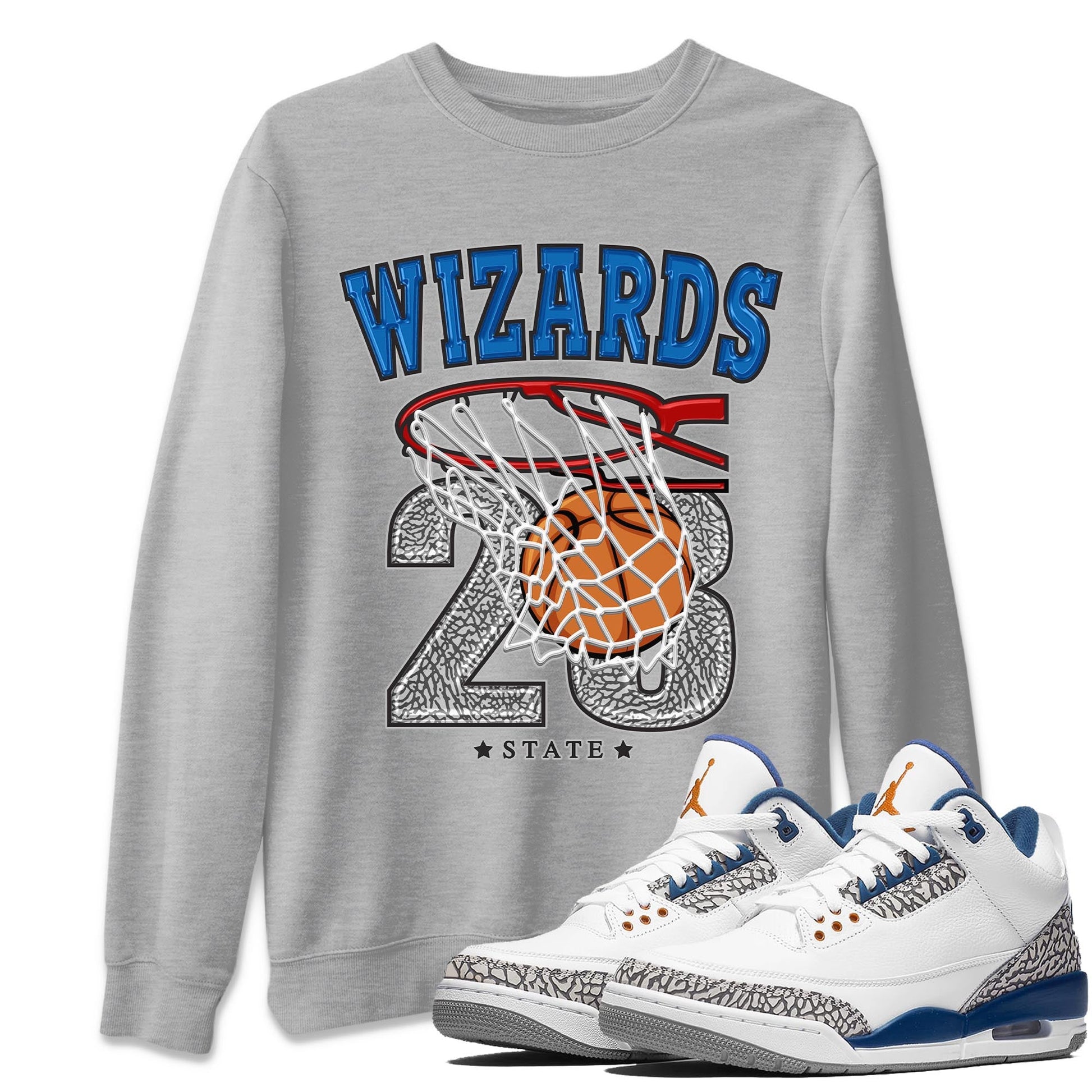 Air Jordan 3 Wizards Sneaker Match Tees Basketball Sneaker Tees Air Jordan 3 Wizards Sneaker Release Tees Unisex Shirts Heather Grey 1