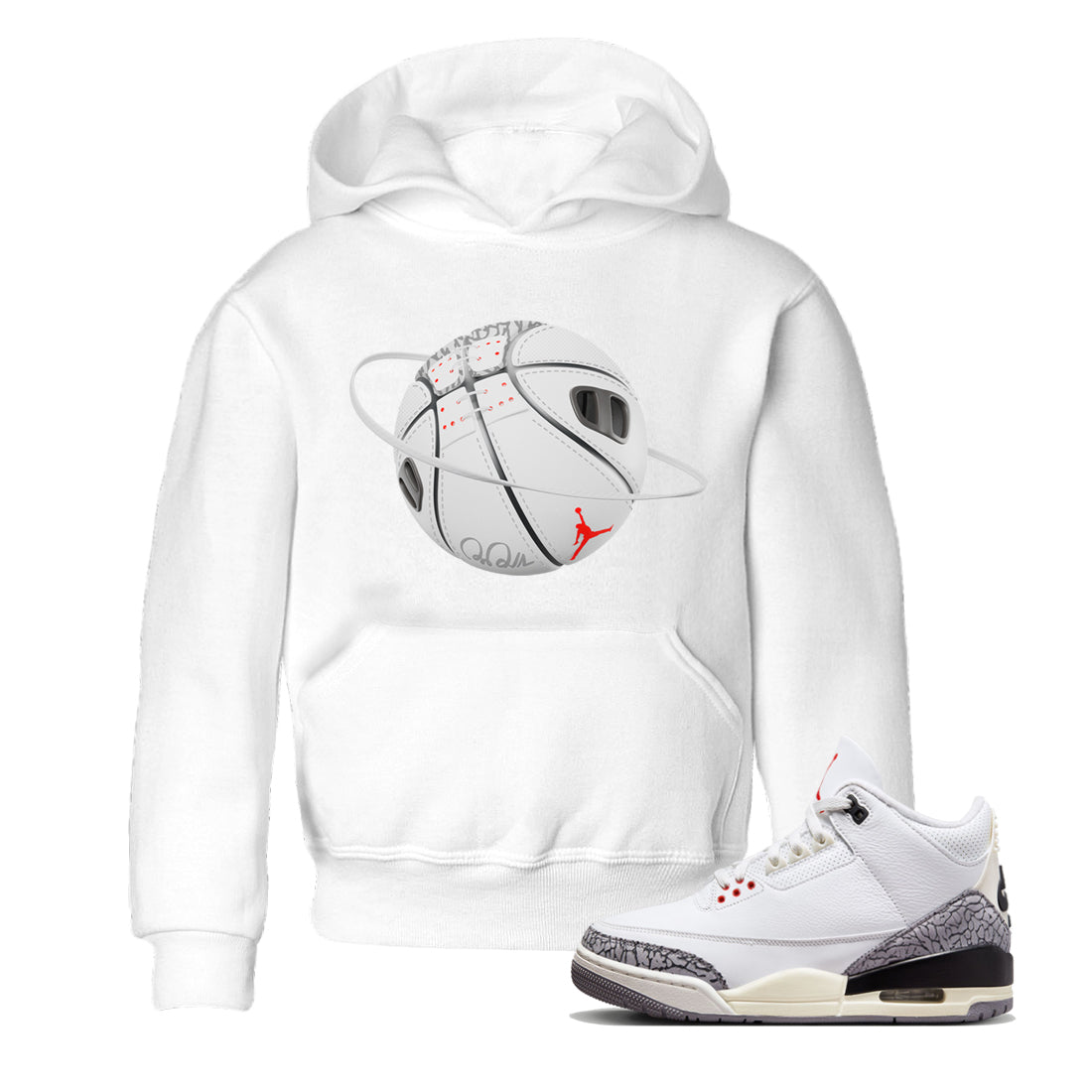 Air Jordan 3 White Cement Sneaker Match Tees Basketball Planet Sneaker Tees AJ3 White Cement Sneaker Release Tees Kids Shirts White 1