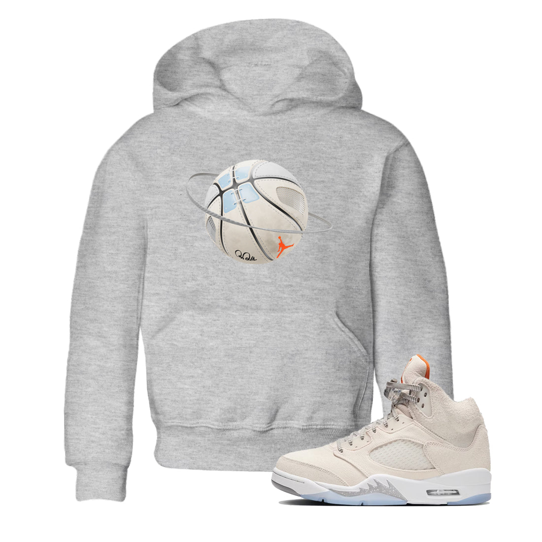 Air Jordan 5 Craft Sneaker Match Tees Basketball Planet Sneaker Tees AJ5 SE Craft Sneaker Release Tees Kids Shirts Heather Grey 1