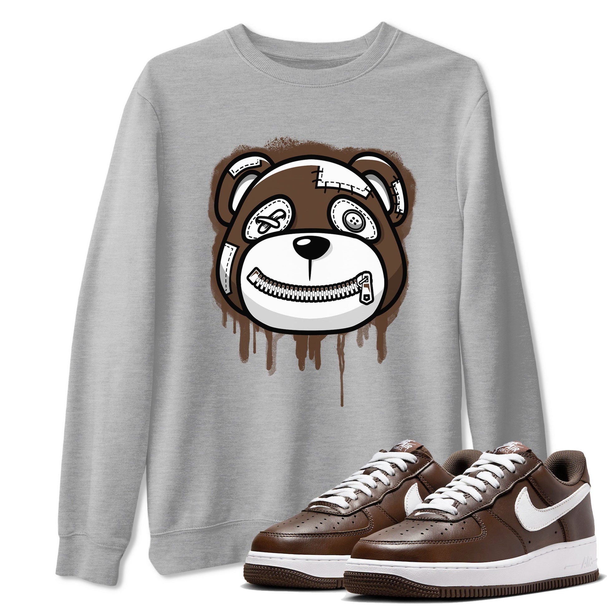 AF1 Chocolate shirt to match jordans Bear Face sneaker tees Air Force 1 Chocolate SNRT Sneaker Release Tees Cotton Sneaker Tee Heather Grey 1 T-Shirt