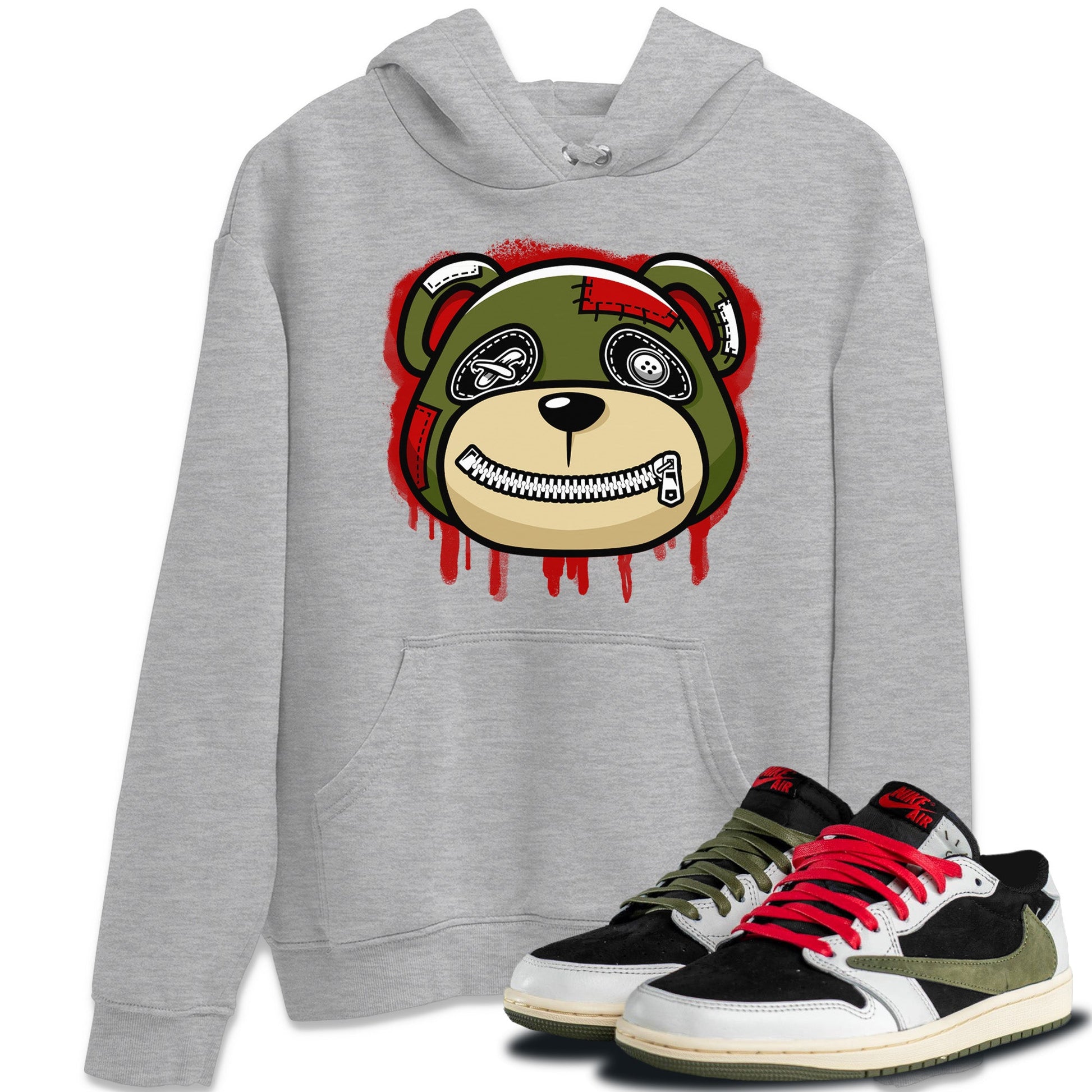 Jordan 1 Travis Scott Olive Sneaker Match Tees Bear Face Sneaker Tees Jordan 1 Travis Scott Olive Sneaker Release Tees Unisex Shirts