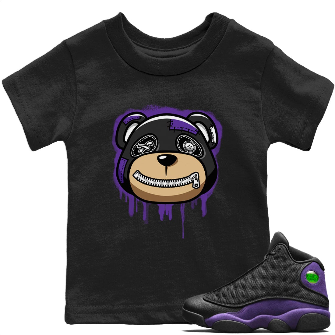 Jordan 13 Court Purple Sneaker Match Tees Bear Face Sneaker Tees Jordan 13 Court Purple Sneaker Release Tees Kids Shirts