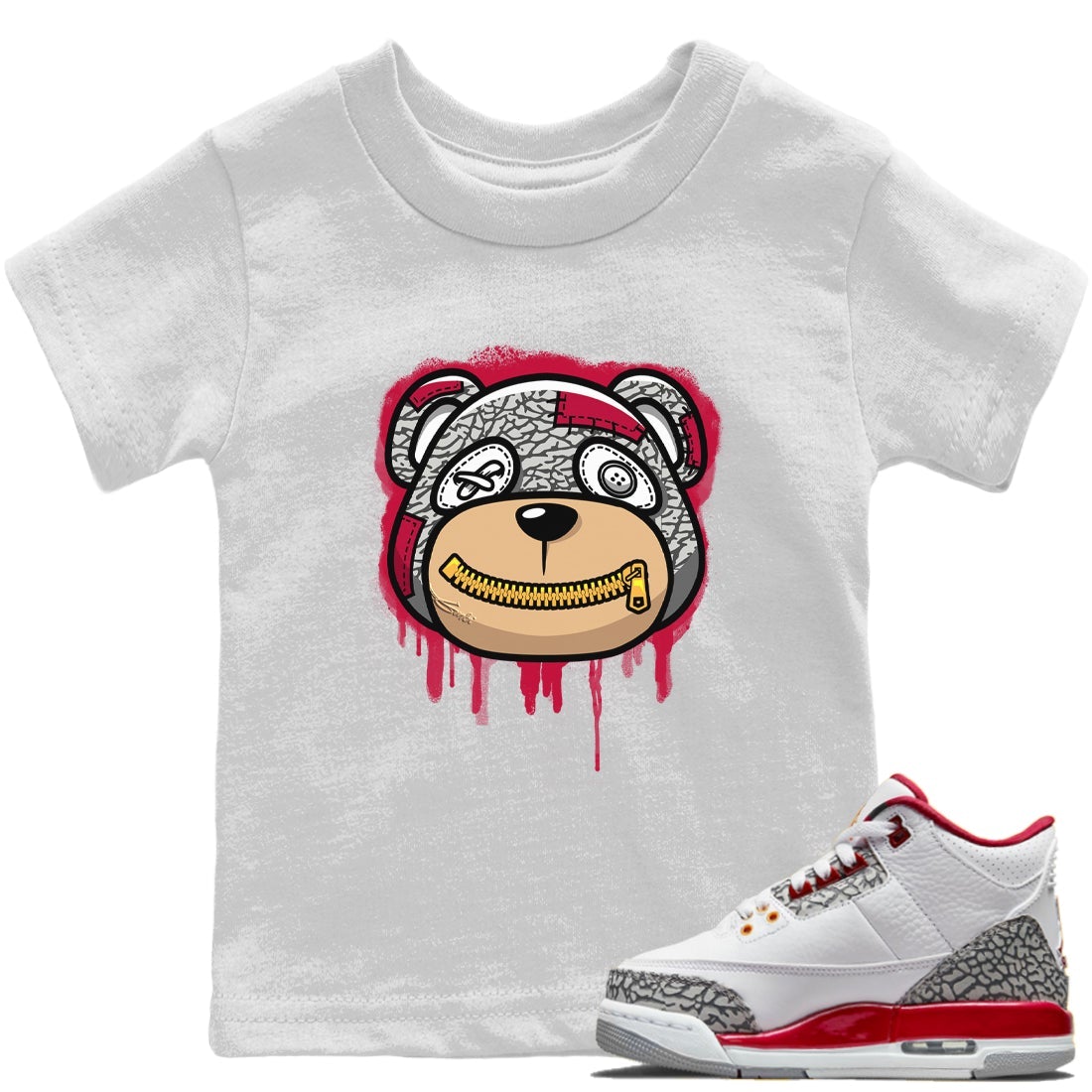 Jordan 3 Cardinal Sneaker Match Tees Bear Face Sneaker Tees Jordan 3 Cardinal Sneaker Release Tees Kids Shirts