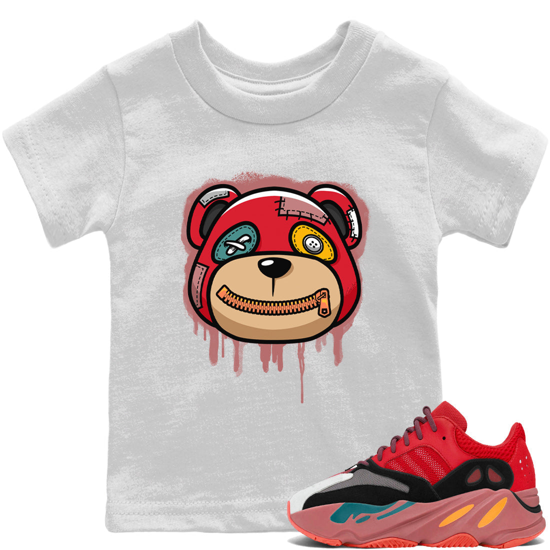 Yeezy 700 Hi-Res Red Sneaker Match Tees Bear Face Sneaker Tees Yeezy 700 Hi-Res Red Sneaker Release Tees Kids Shirts