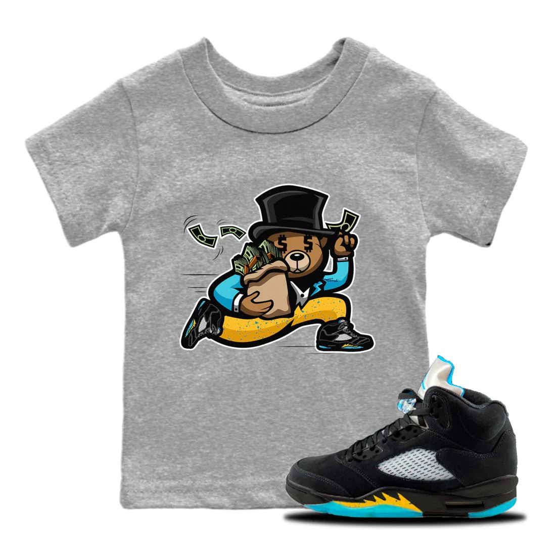 Jordan 5 Aqua Sneaker Match Tees Bear Steals Sneaker Tees Jordan 5 Aqua Sneaker Release Tees Kids Shirts