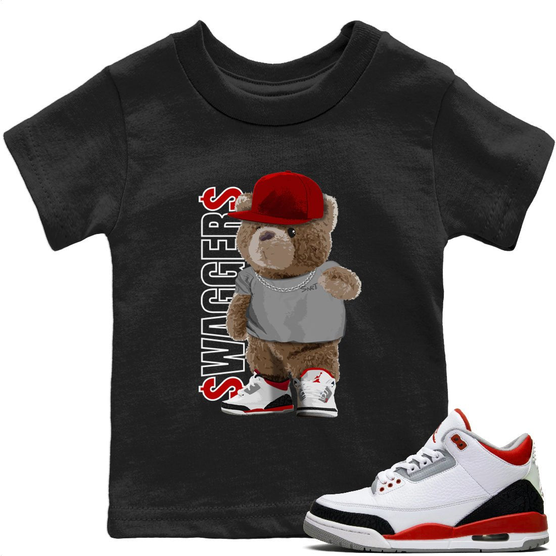 Jordan 3 Fire Red Sneaker Match Tees Bear Swaggers Sneaker Tees Jordan 3 Fire Red Sneaker Release Tees Kids Shirts