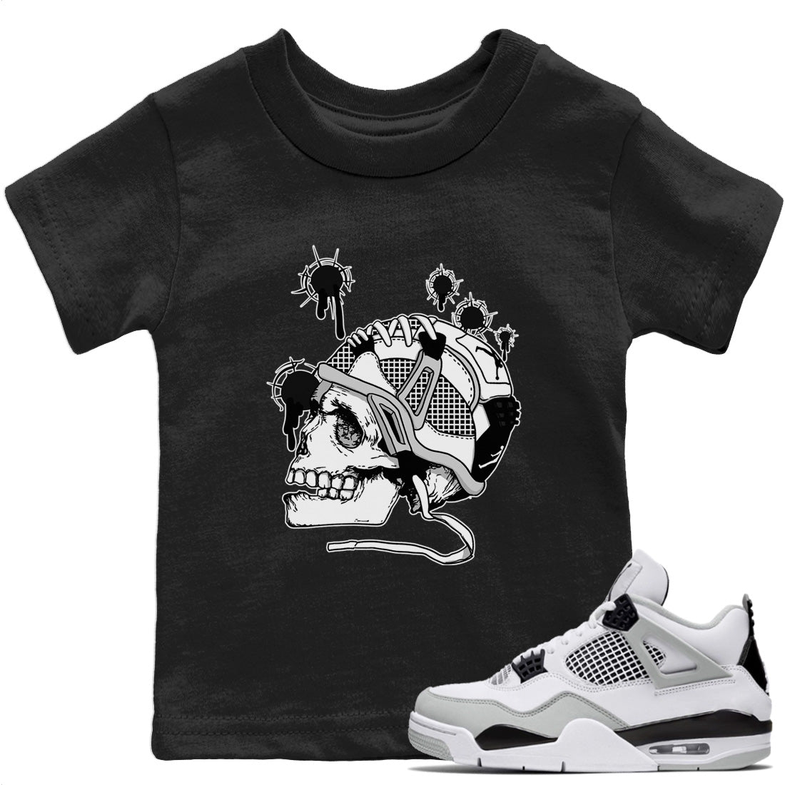 Jordan 4 Military Black Sneaker Match Tees Bullet Holes Sneaker Tees Jordan 4 Military Black Sneaker Release Tees Kids Shirts