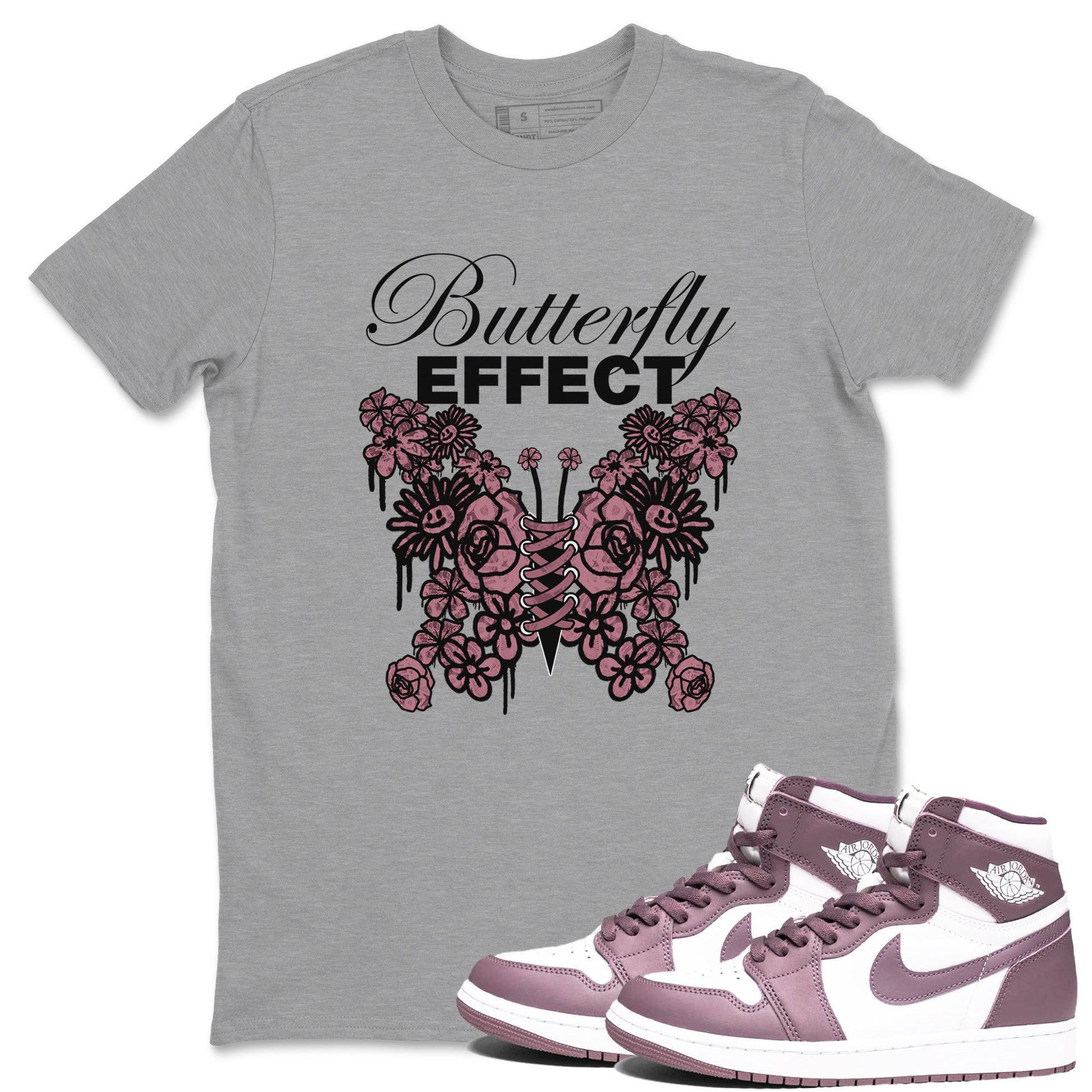 Air Jordan 1 Mauve shirt to match jordans Butterfly Effect sneaker tees AJ1 Mauve SNRT Sneaker Release Tees Unisex Heather Grey 1 T-Shirt