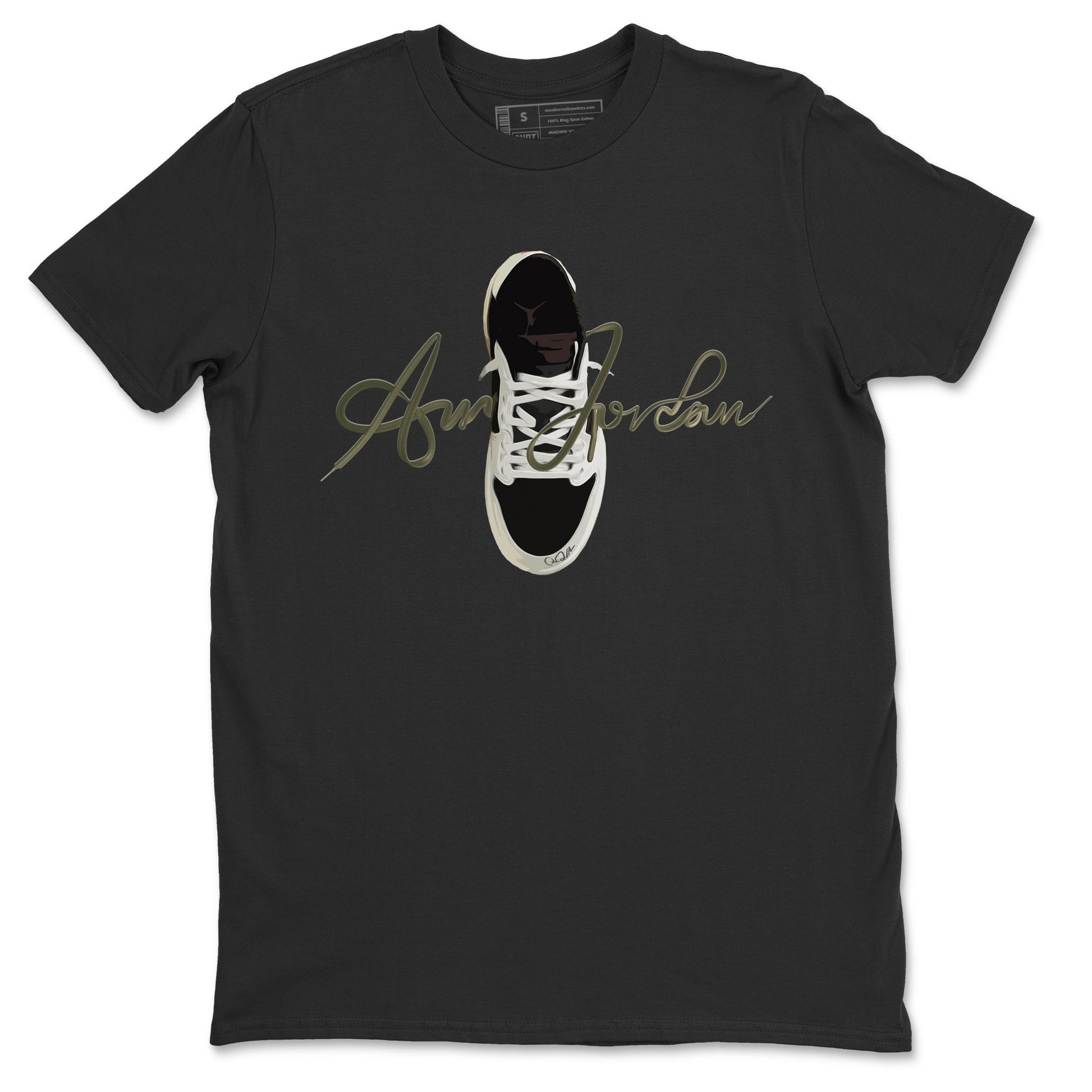 Jordan 1 Travis Scott Olive Sneaker Match Tees Caligraphy Shoe Lace Sneaker Tees Jordan 1 Travis Scott Olive Sneaker Release Tees Unisex Shirts