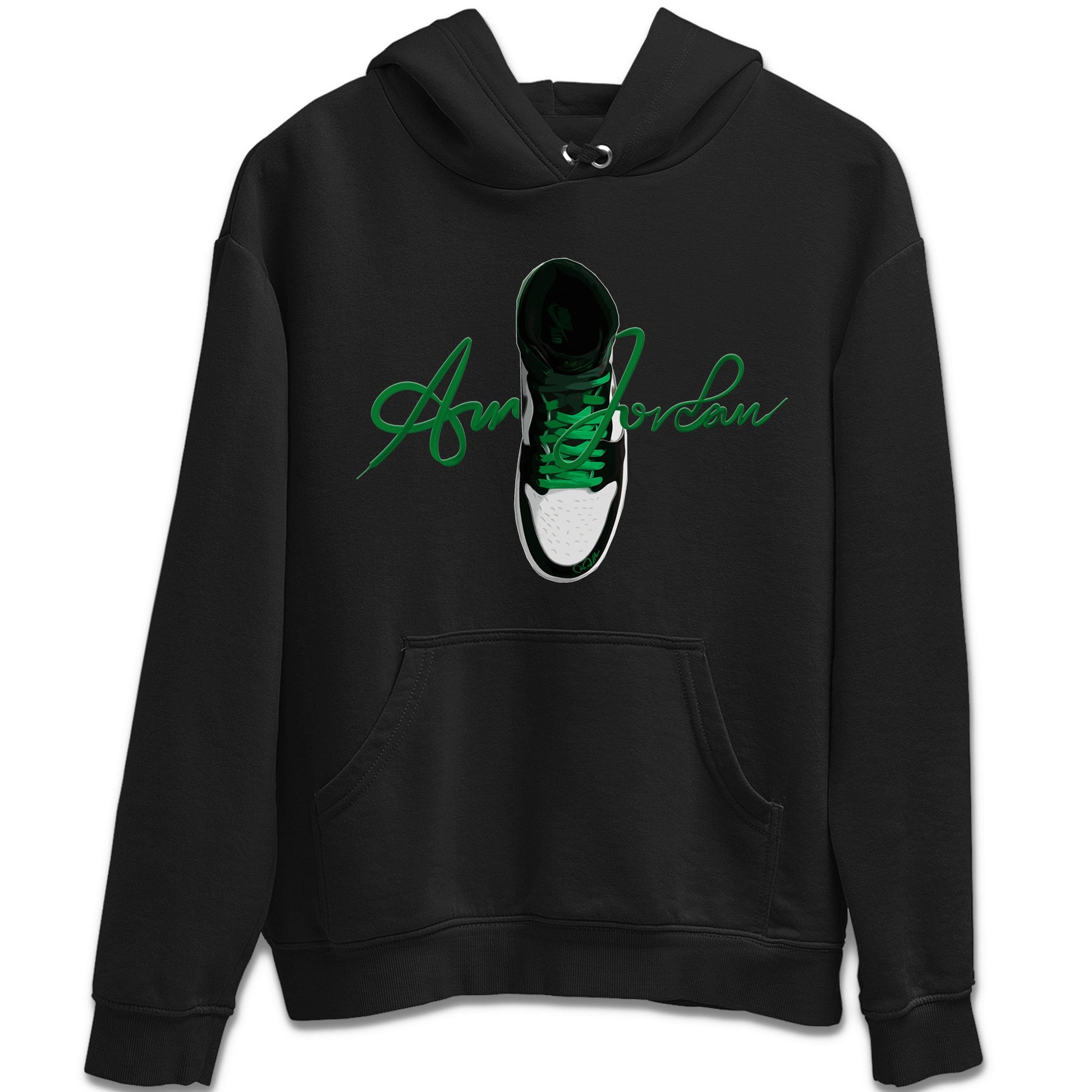 Air Jordan 1 Celtics Sneaker Match Tees Caligraphy Shoe Lace Sneaker Tees AJ1 High OG Lucky Green Sneaker Release Tees Unisex Shirts Black 2