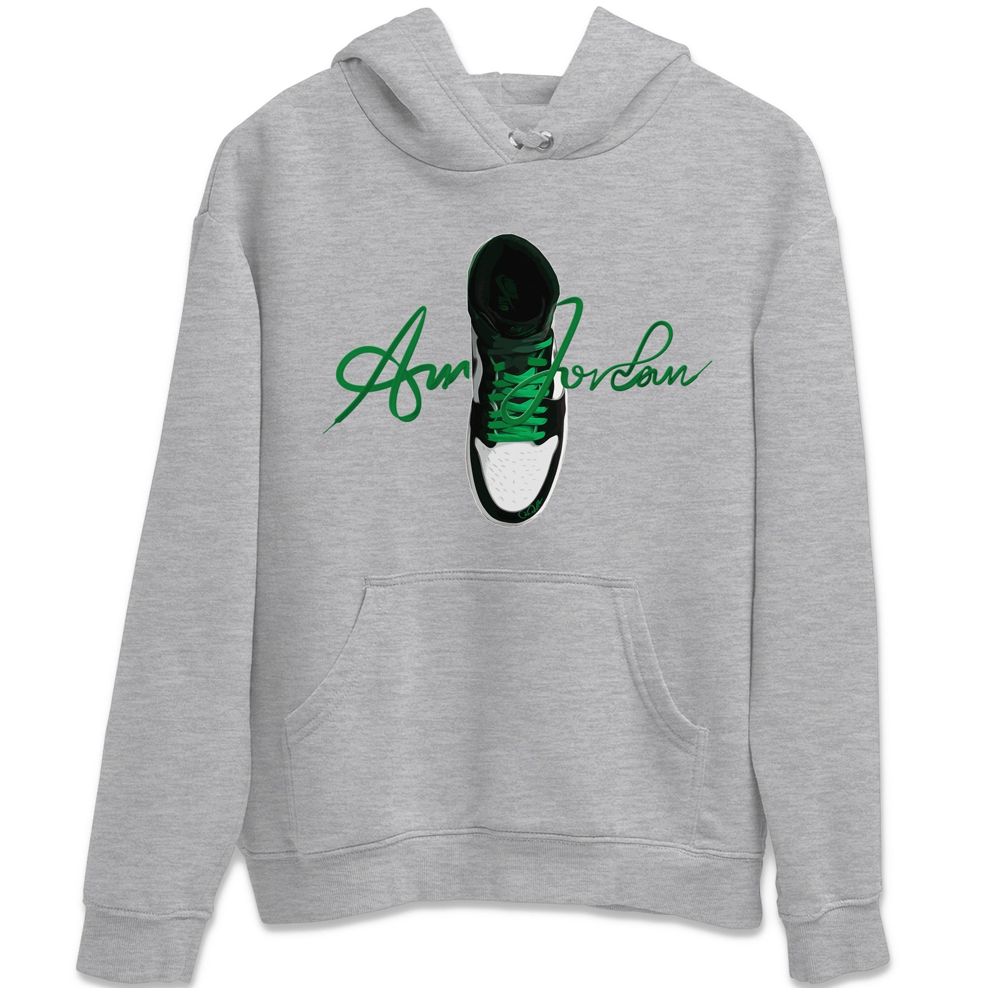 Air Jordan 1 Celtics Sneaker Match Tees Caligraphy Shoe Lace Sneaker Tees AJ1 High OG Lucky Green Sneaker Release Tees Unisex Shirts Heather Grey 2