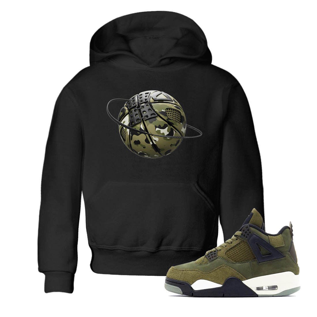 Air Jordan 4 Medium Olive shirt to match jordans Camo Basketball Planet sneaker tees AJ4Medium Olive SNRT Sneaker Release Tees Baby Toddler Black 1 T-Shirt