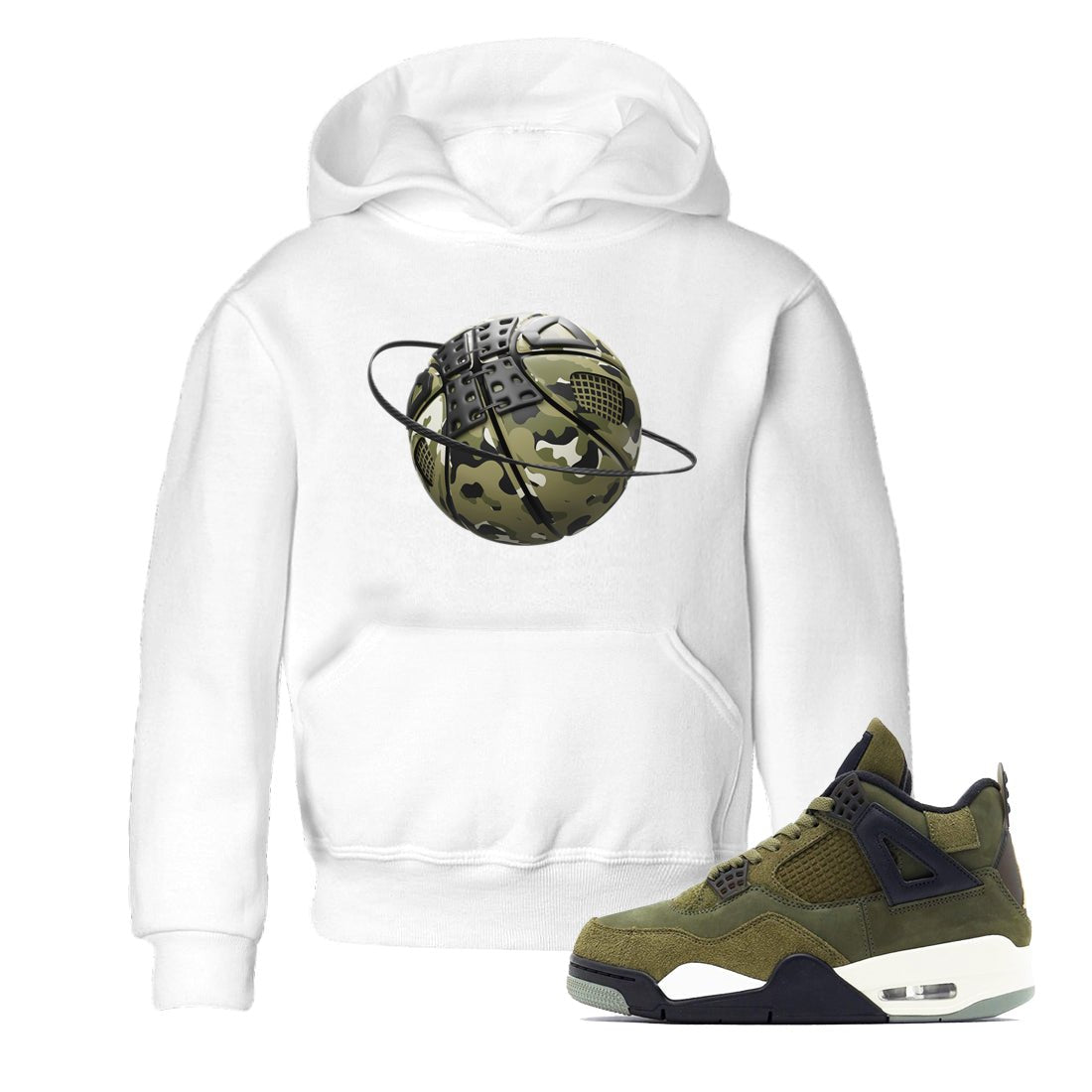 Air Jordan 4 Medium Olive shirt to match jordans Camo Basketball Planet sneaker tees AJ4Medium Olive SNRT Sneaker Release Tees Baby Toddler White 1 T-Shirt