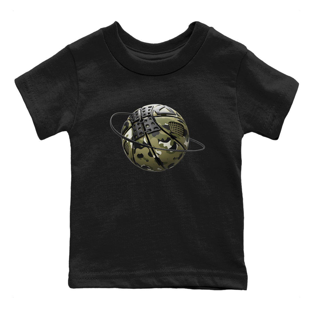Air Jordan 4 Medium Olive shirt to match jordans Camo Basketball Planet sneaker tees AJ4Medium Olive SNRT Sneaker Release Tees Baby Toddler Black 2 T-Shirt