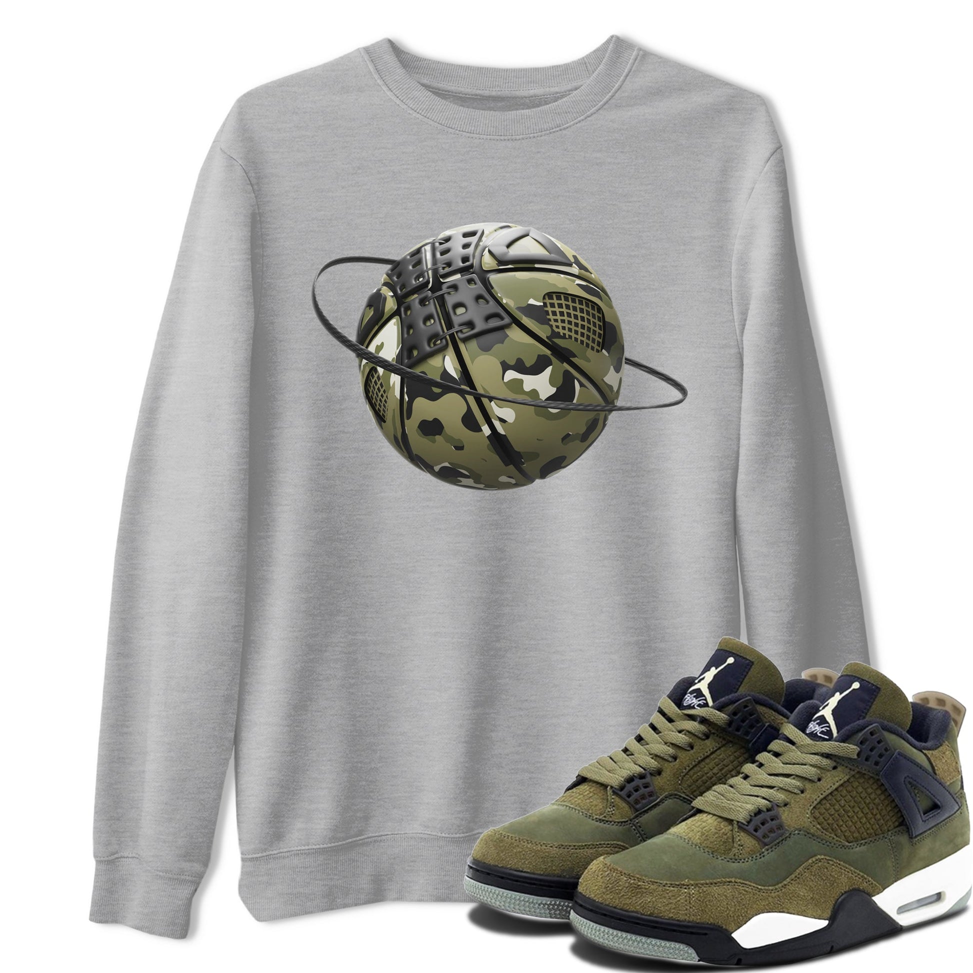 Air Jordan 4 Medium Olive shirt to match jordans Camo Basketball Planet sneaker tees AJ4Medium Olive SNRT Sneaker Release Tees Unisex Heather Grey 1 T-Shirt